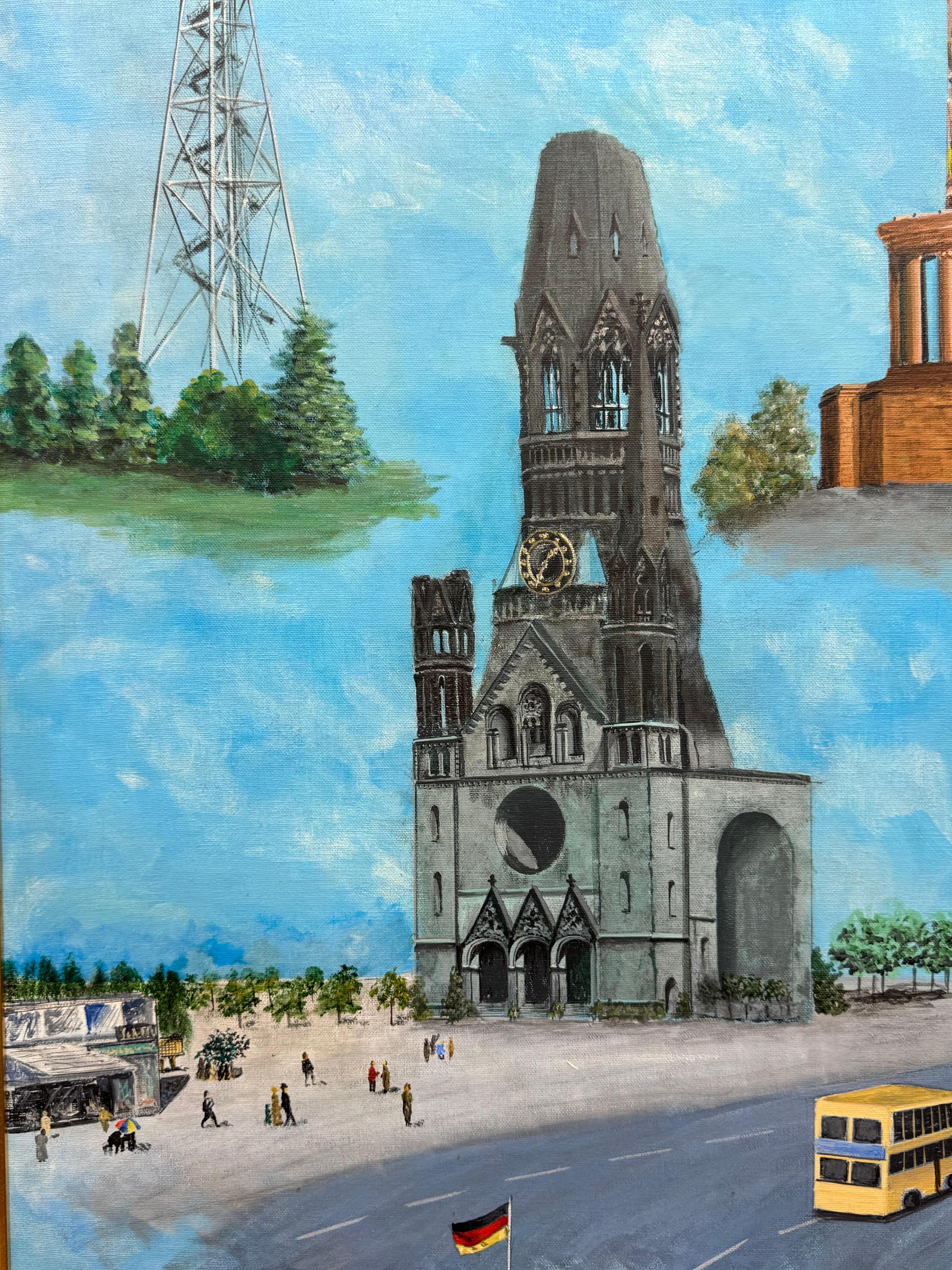 Pair of Berlin & Vienna Landmarks Oil Paintings, 1988 - Gray Landscape Painting by Greenberg