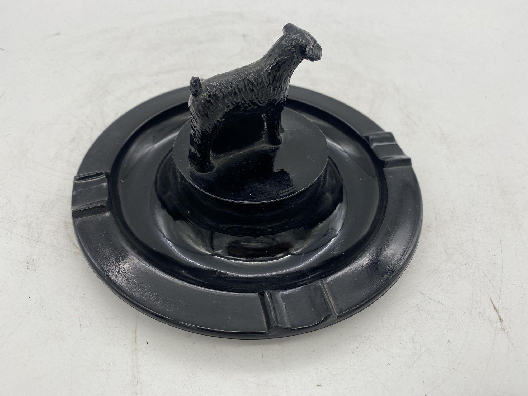 American Greenburg Black Art Deco Black Glass Terrier Ashtray For Sale