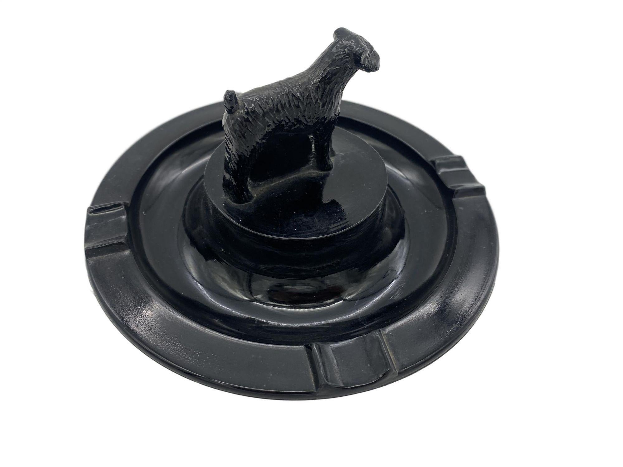 American Greenburg Black Art Deco Black Glass Terrier Ashtray For Sale