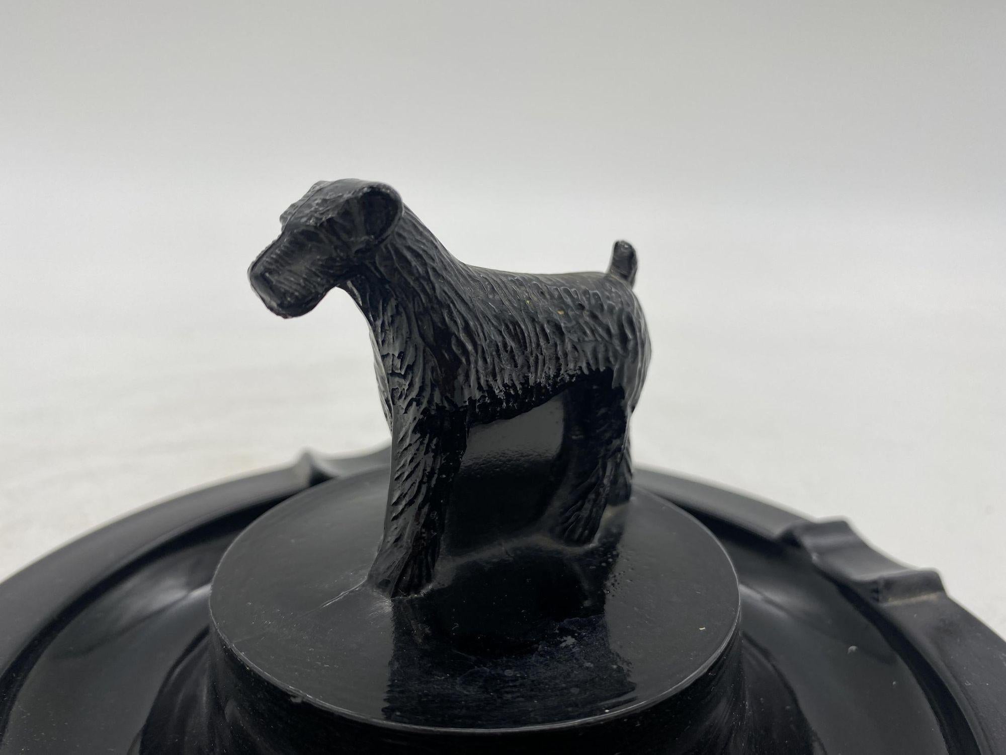 Mid-20th Century Greenburg Black Art Deco Black Glass Terrier Ashtray For Sale