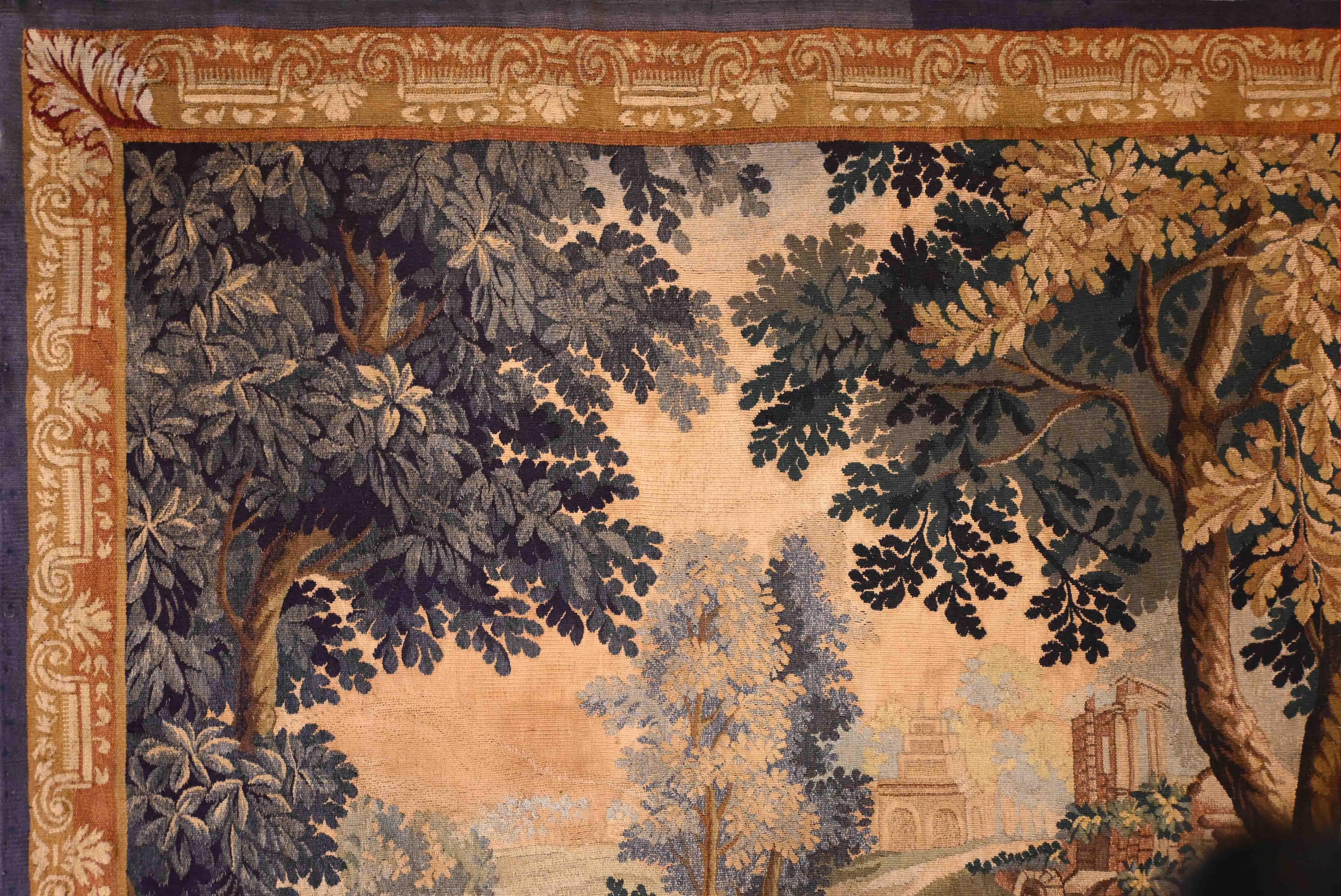 Greenery French Aubusson Tapestry 19th century - L1m76xH1m48 - No. 1384 In Excellent Condition For Sale In Paris, FR