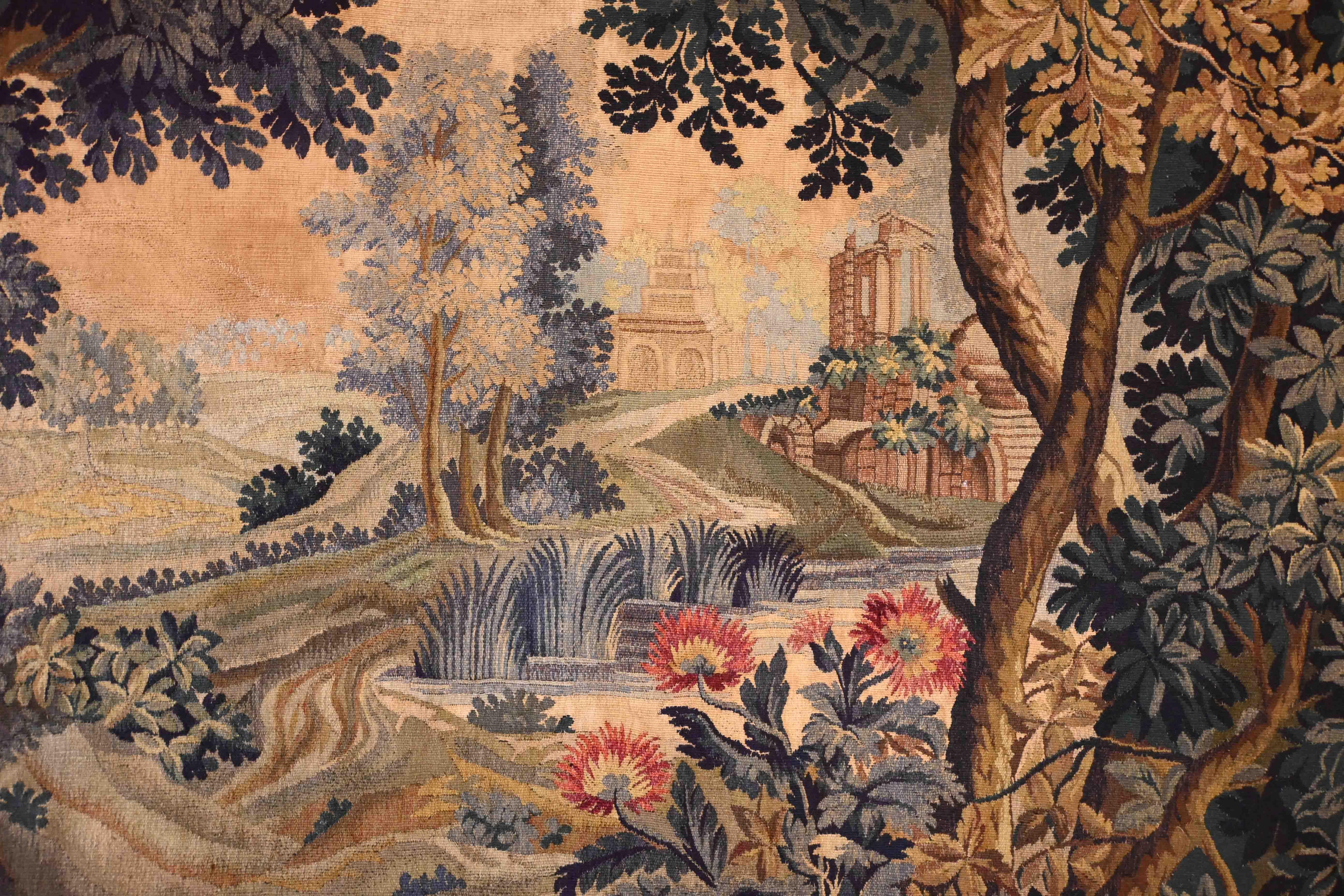 Grüner französischer Aubusson-Teppich 19. Jahrhundert - L1m76xH1m48 - Nr. 1384 (Mittleres 19. Jahrhundert)