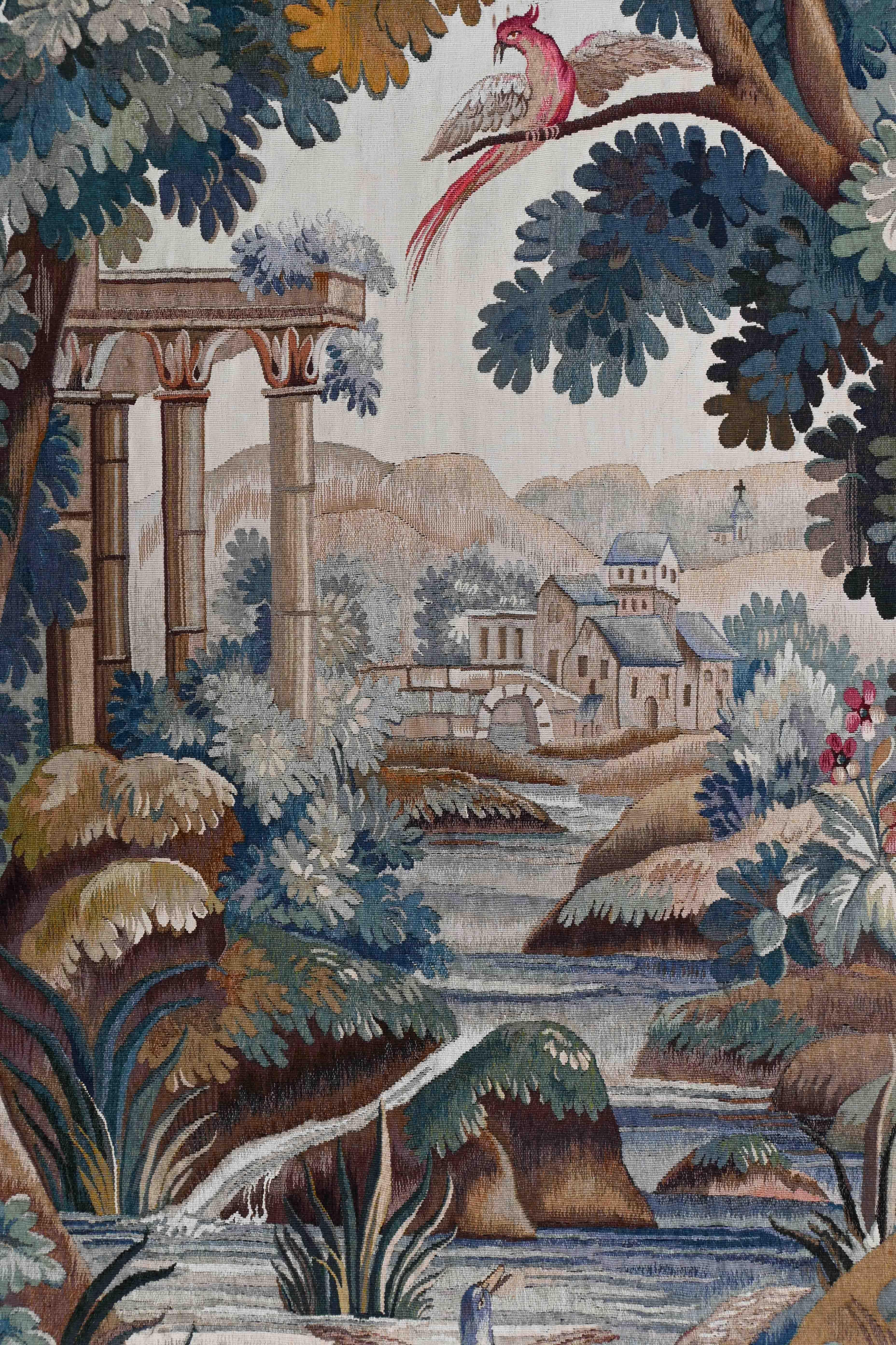 Tessuto a mano Arazzo francese Greenery Aubusson Manufactory 19° secolo - 142lx197h - N 1530 in vendita