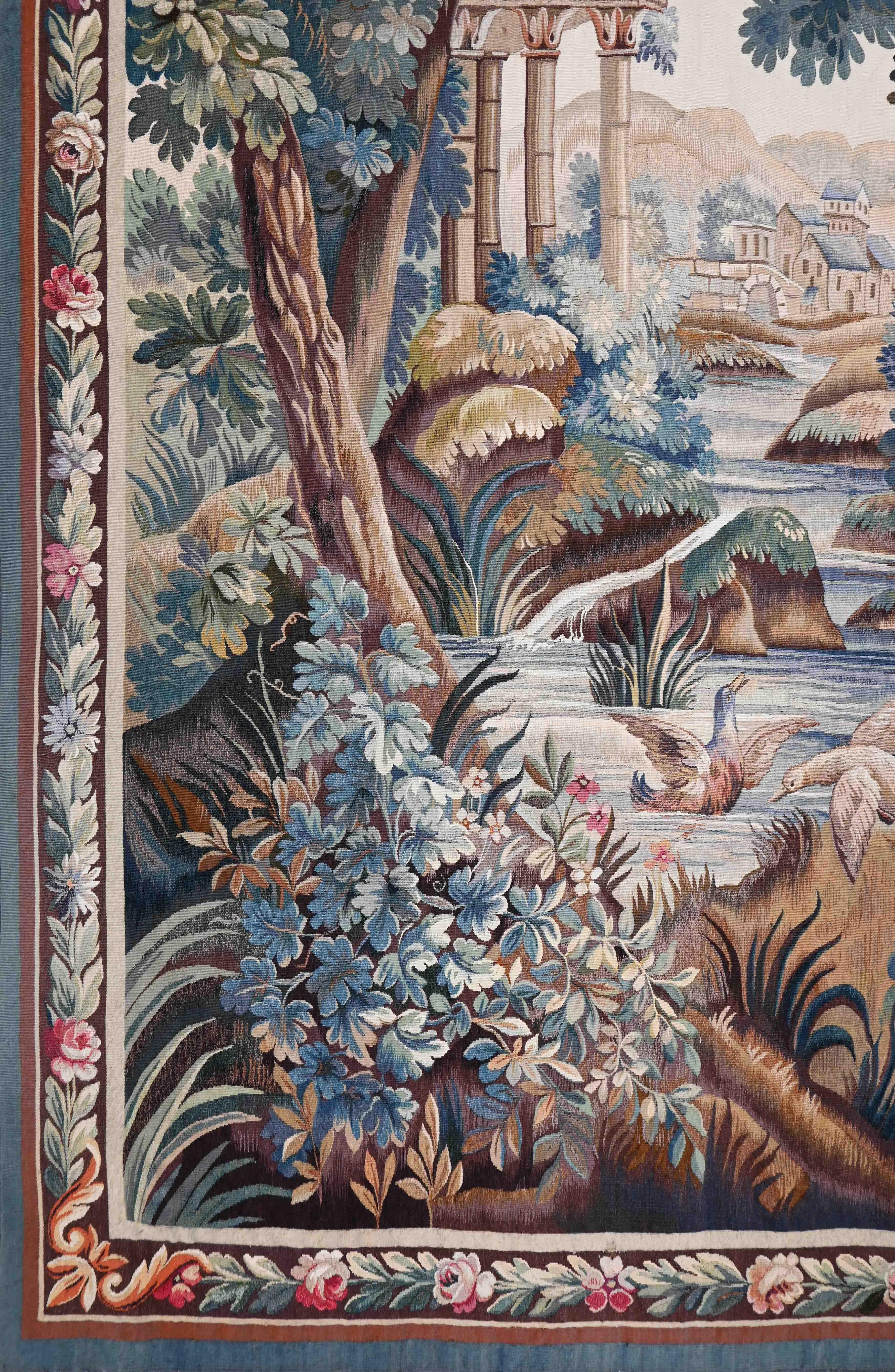XIX secolo Arazzo francese Greenery Aubusson Manufactory 19° secolo - 142lx197h - N 1530 in vendita