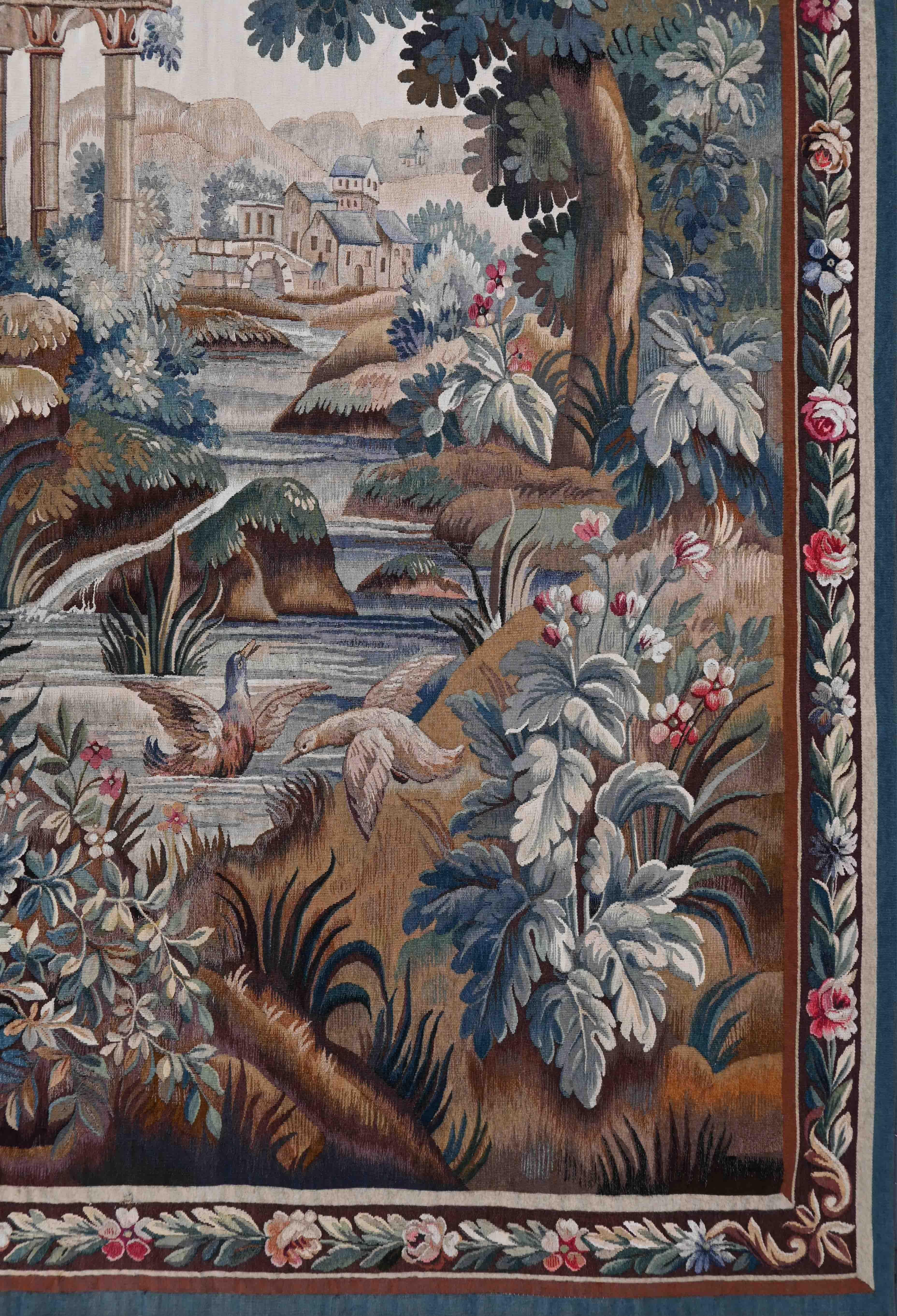 Lana Arazzo francese Greenery Aubusson Manufactory 19° secolo - 142lx197h - N 1530 in vendita