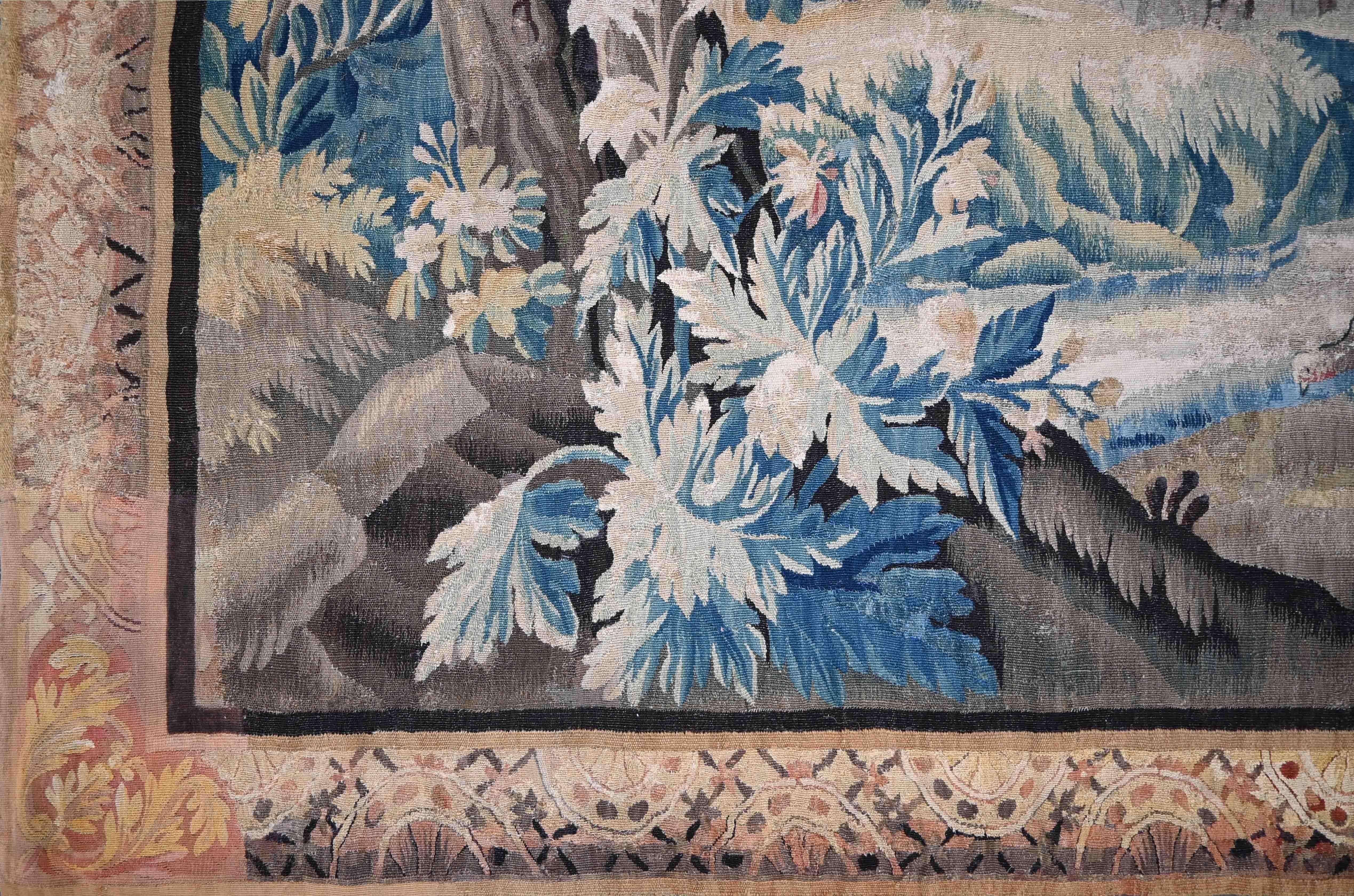 Aubusson Greenery tapestry Flanders Oudenaarde - 18th century Dim 2.42x2.52 - No. 1346 For Sale