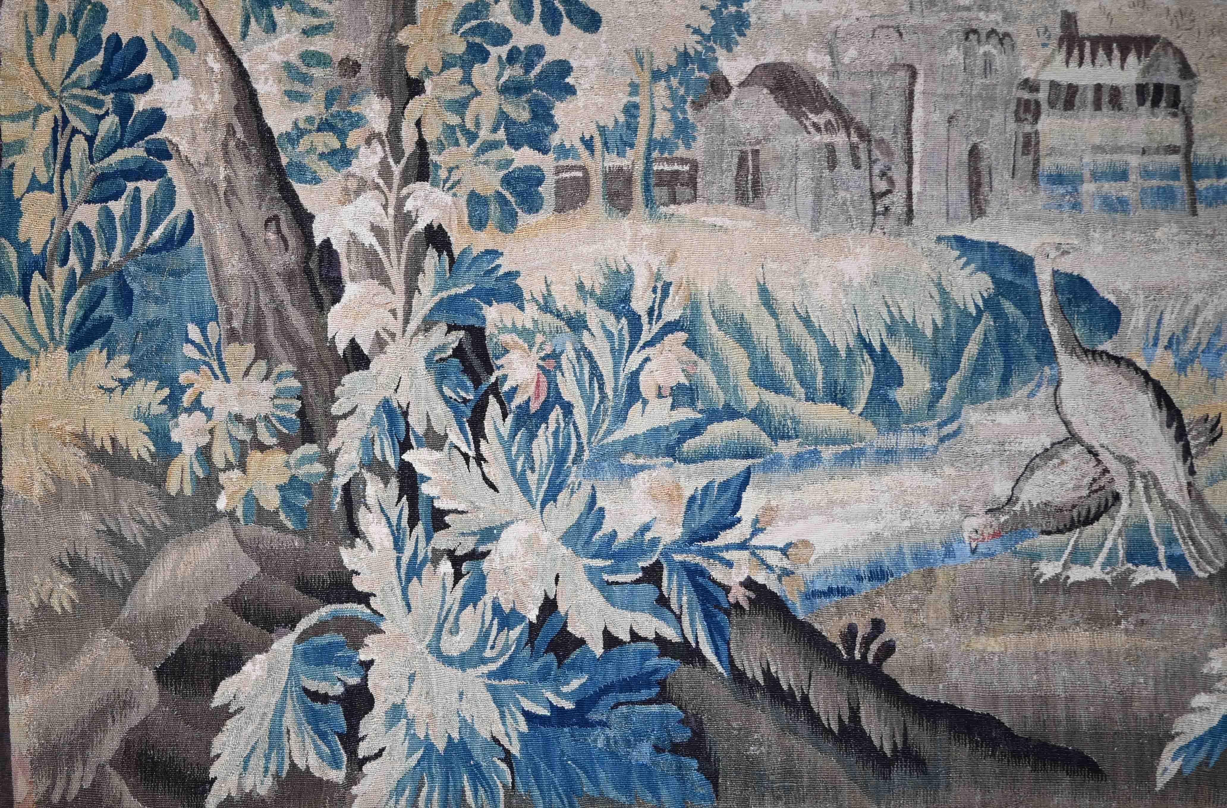 Mid-18th Century Greenery tapestry Flanders Oudenaarde - 18th century Dim 2.42x2.52 - No. 1346 For Sale
