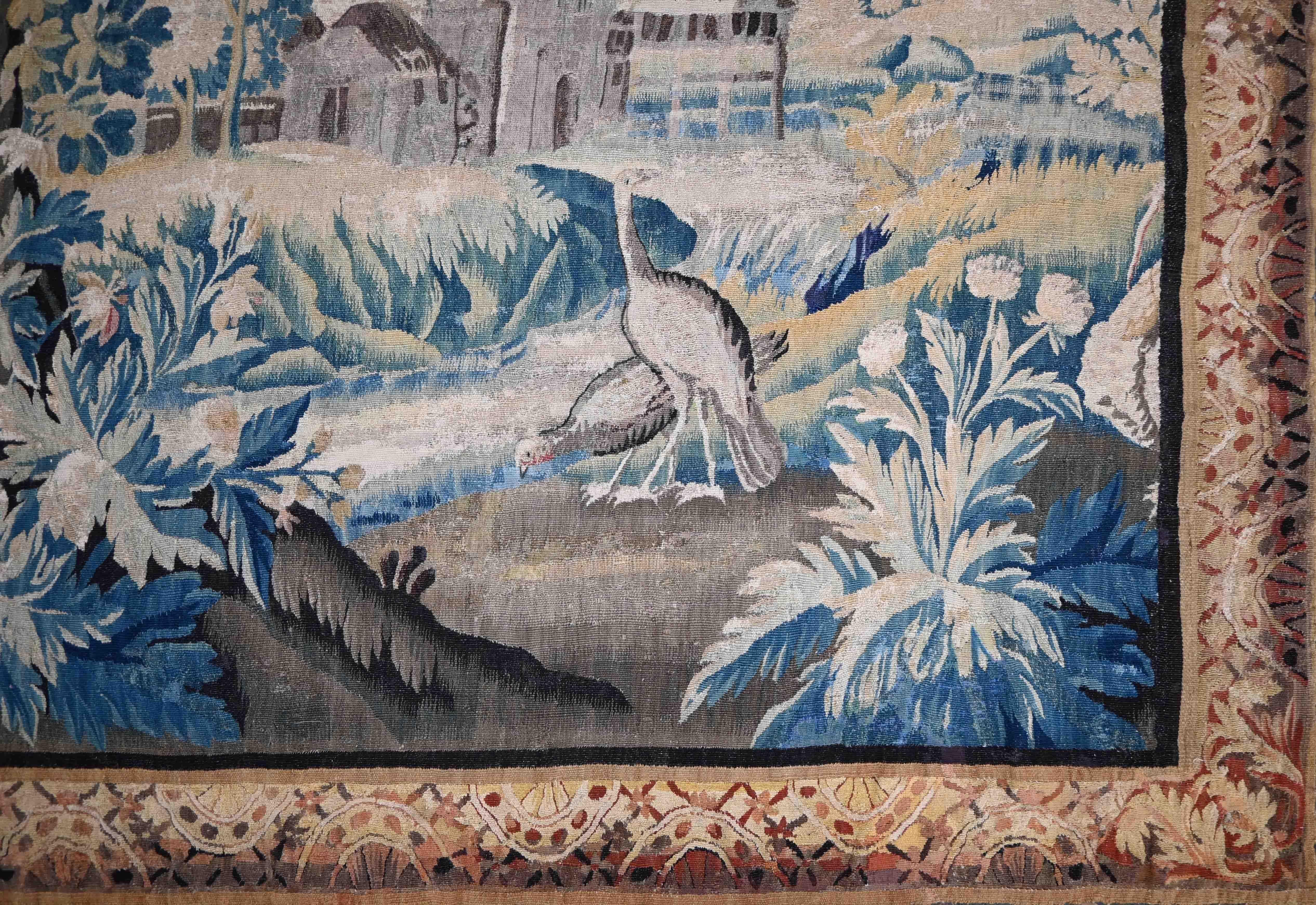 Wool Greenery tapestry Flanders Oudenaarde - 18th century Dim 2.42x2.52 - No. 1346 For Sale