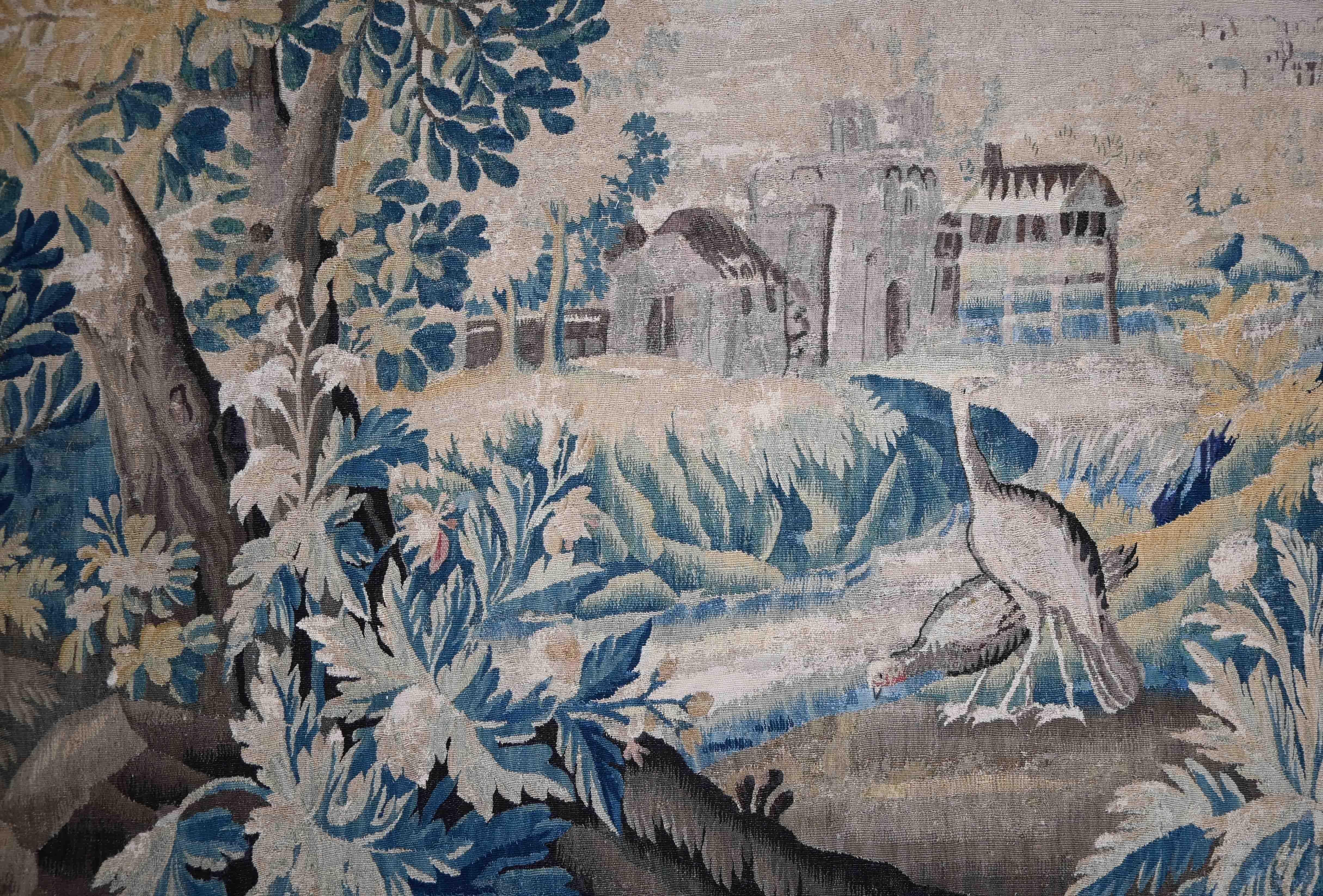 Greenery tapestry Flanders Oudenaarde - 18th century Dim 2.42x2.52 - No. 1346 For Sale 1