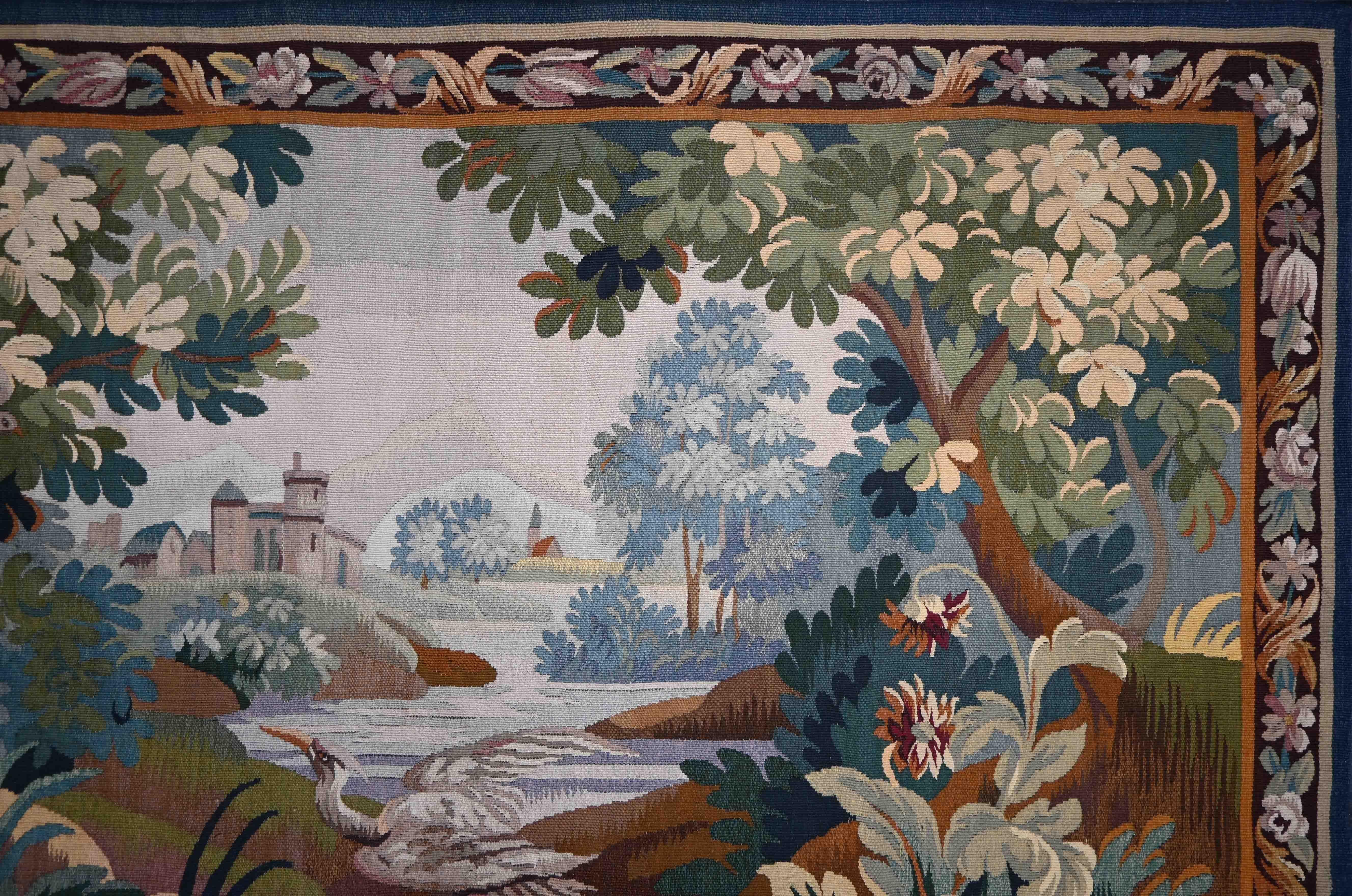 Wandteppich Greenery aus der Aubusson-Fabrik, 210lx170h - Nr. 1478 im Zustand „Hervorragend“ im Angebot in Paris, FR