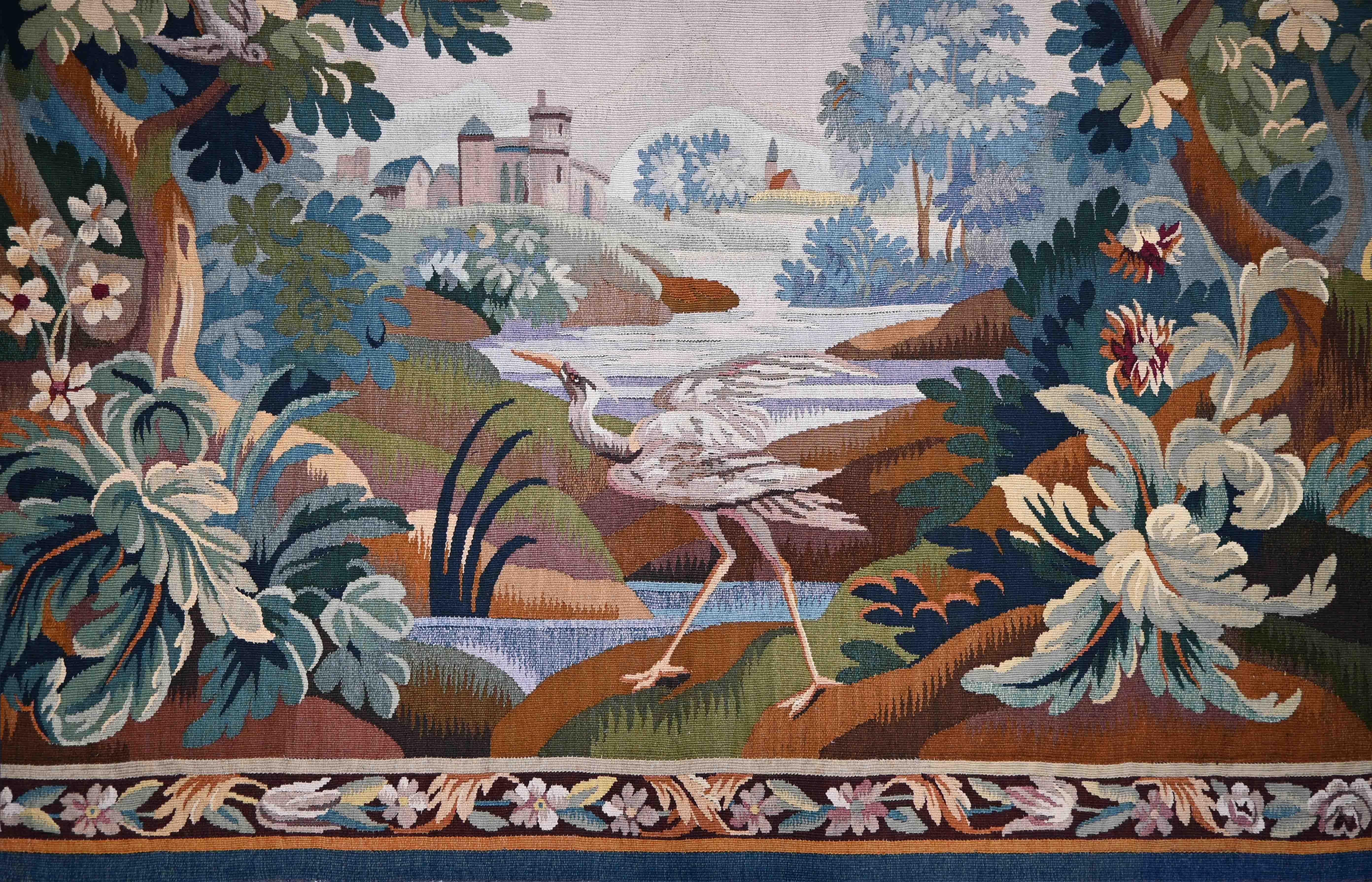 Wandteppich Greenery aus der Aubusson-Fabrik, 210lx170h - Nr. 1478 (Spätes 19. Jahrhundert) im Angebot