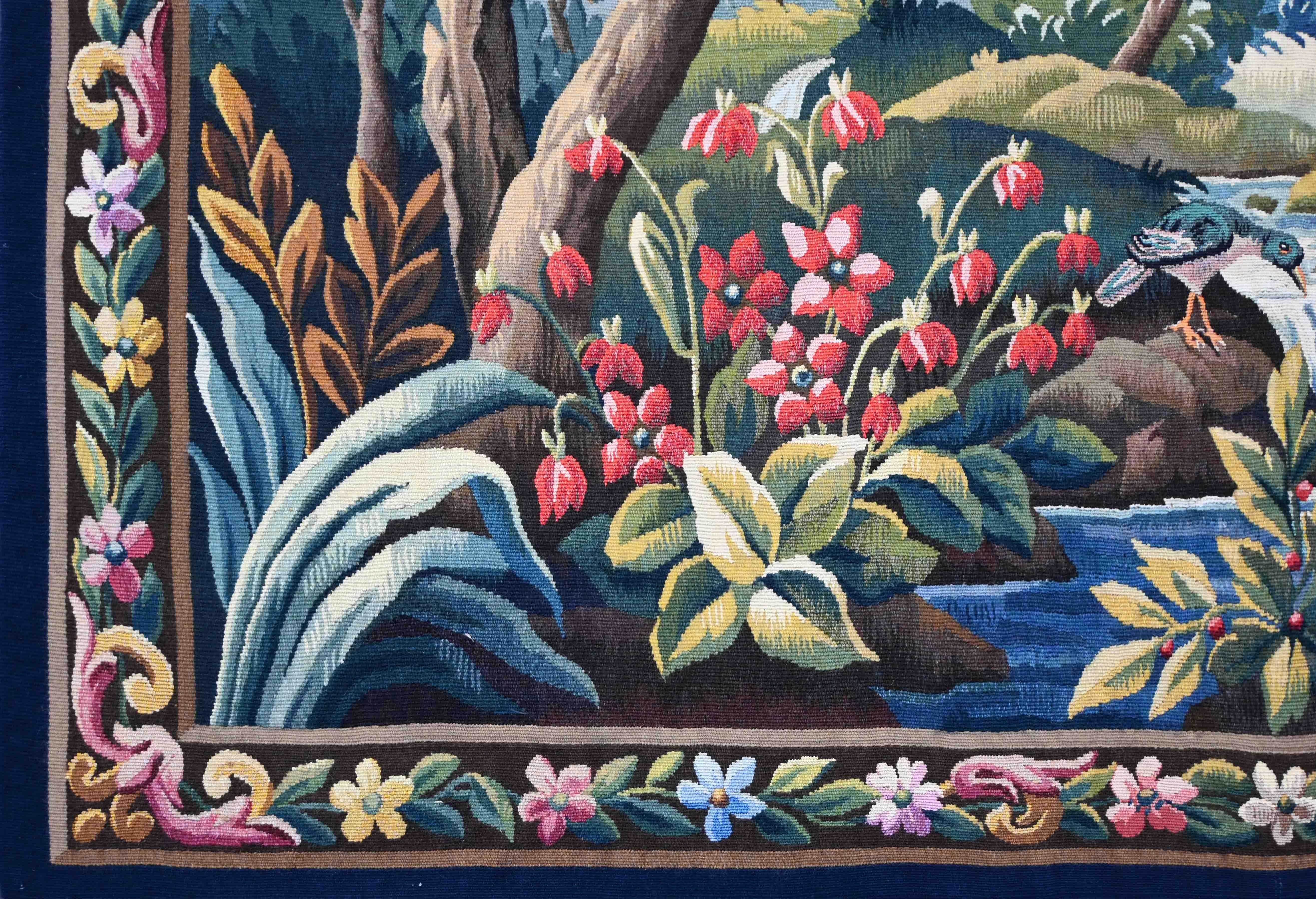 Hand-Woven Greenery Tapestry Signed Manufacture Aubusson 19th Century - L165xh120cm - 1555 For Sale