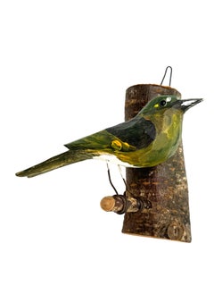 Greenfinch Viechtauer Hand Carved Wood Bird, Black Forest Folk Art, Austria