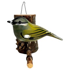 Greenfinch Viechtauer Hand Carved Wood Bird, Black Forest Folk Art, Austria