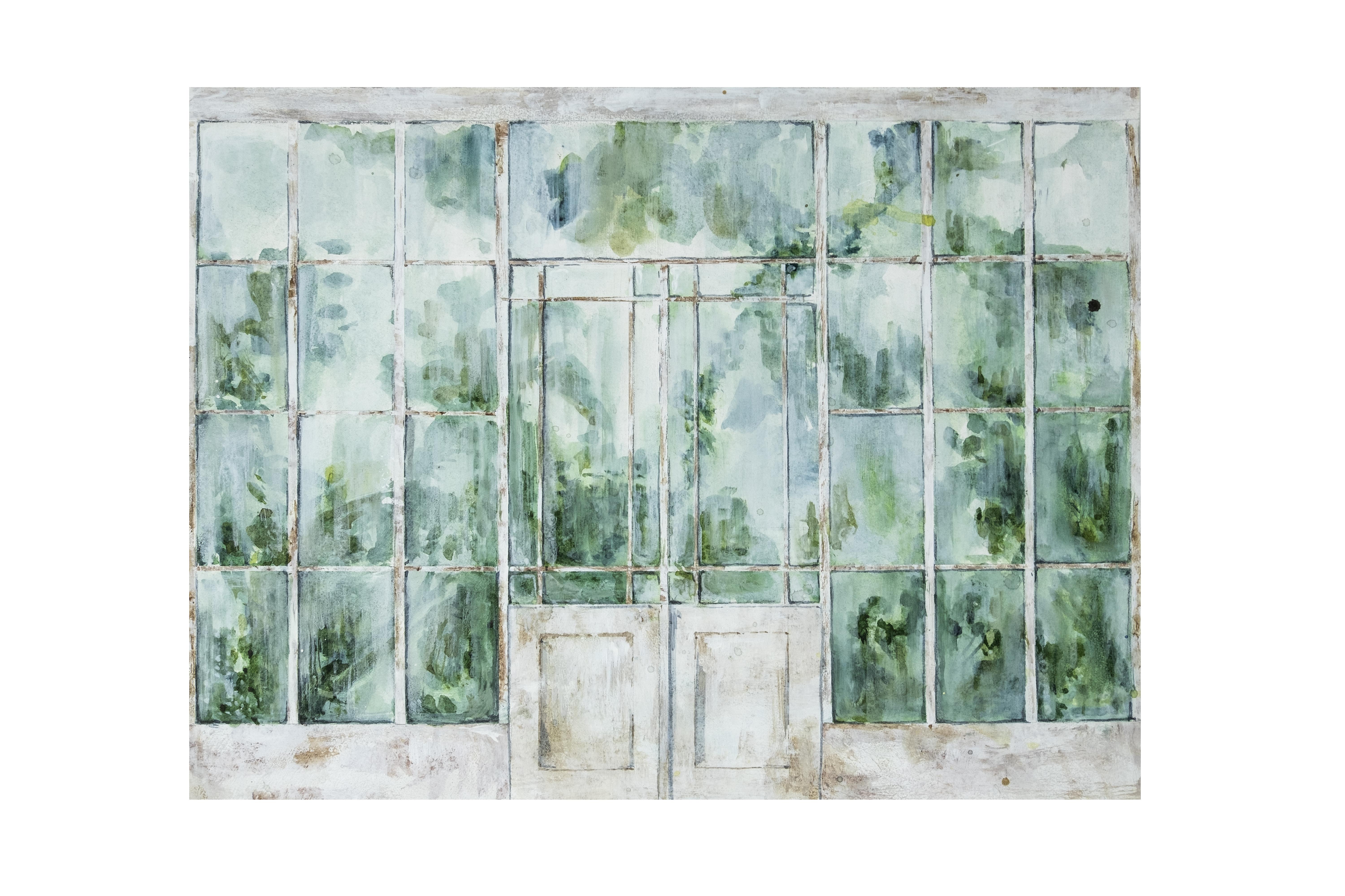 Contemporary Greenhouse, Hand Painted Wallpaper - Made in Italy - customizable For Sale