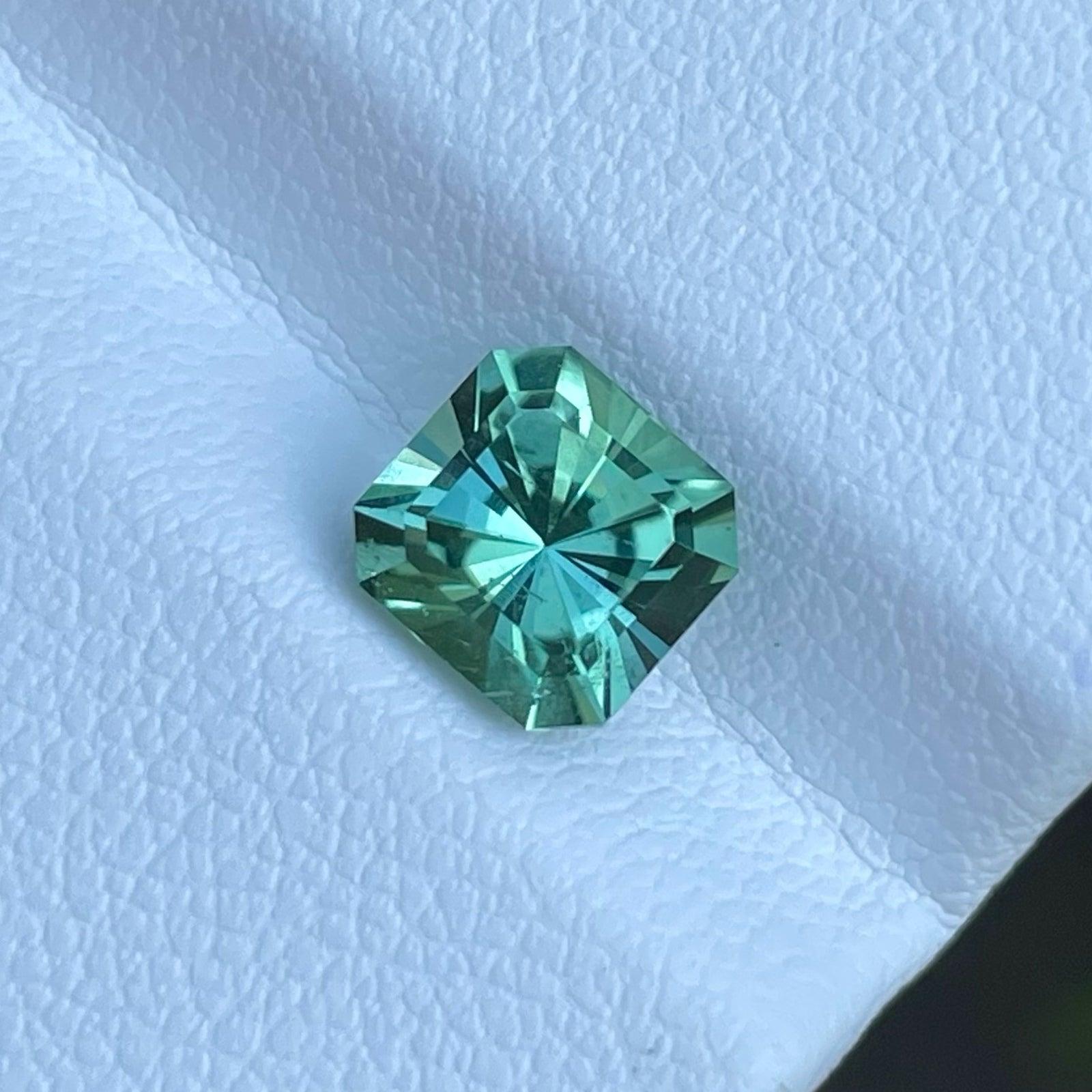 Asscher Cut Greenish Blue Fancy Cut Tourmaline Gem 1.65 Carats Tourmaline Stone For Jewelry  For Sale