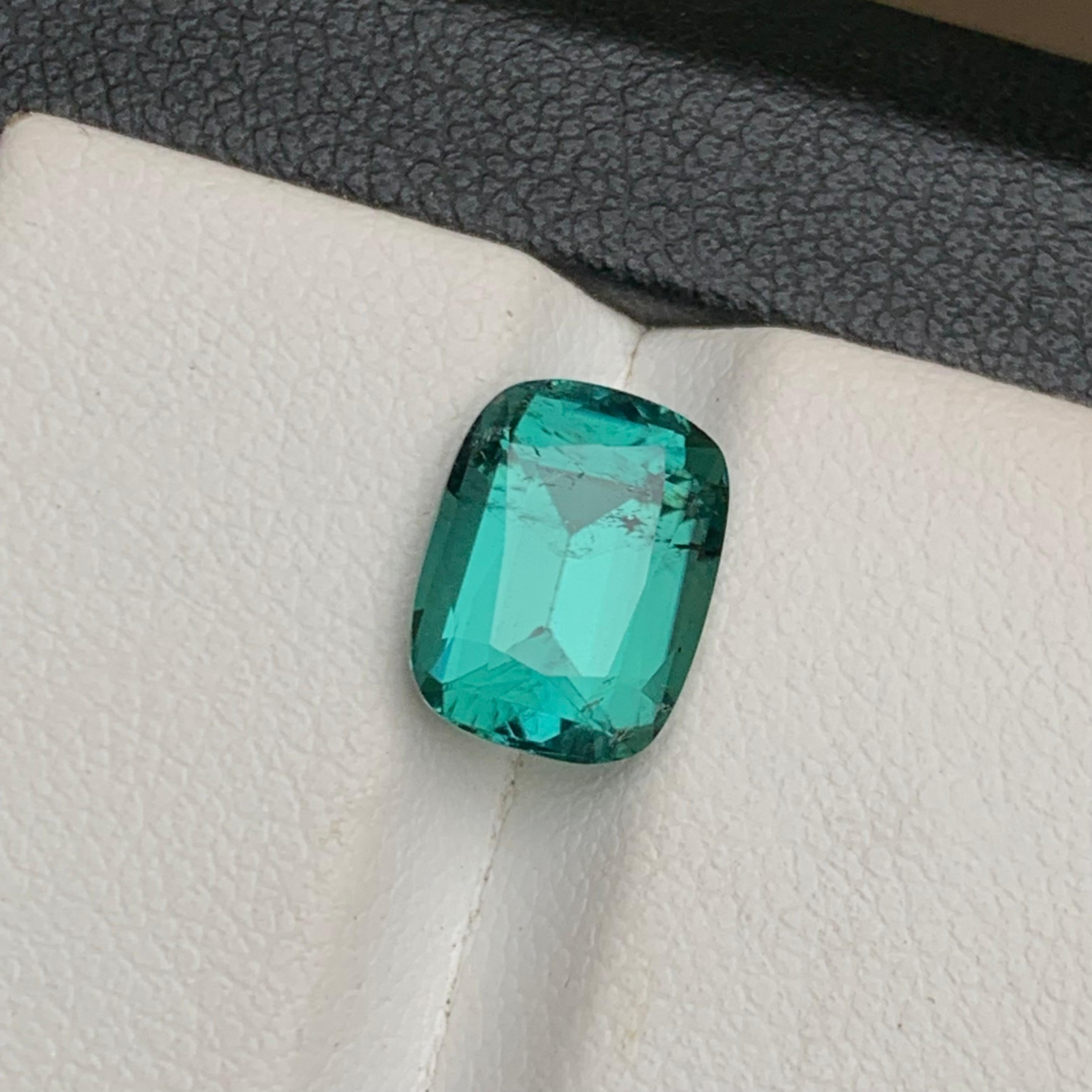 Greenish Blue Natural Tourmaline Ring Loose Gemstone 2.95 Ct Cushion Cut-Jewelry For Sale 5