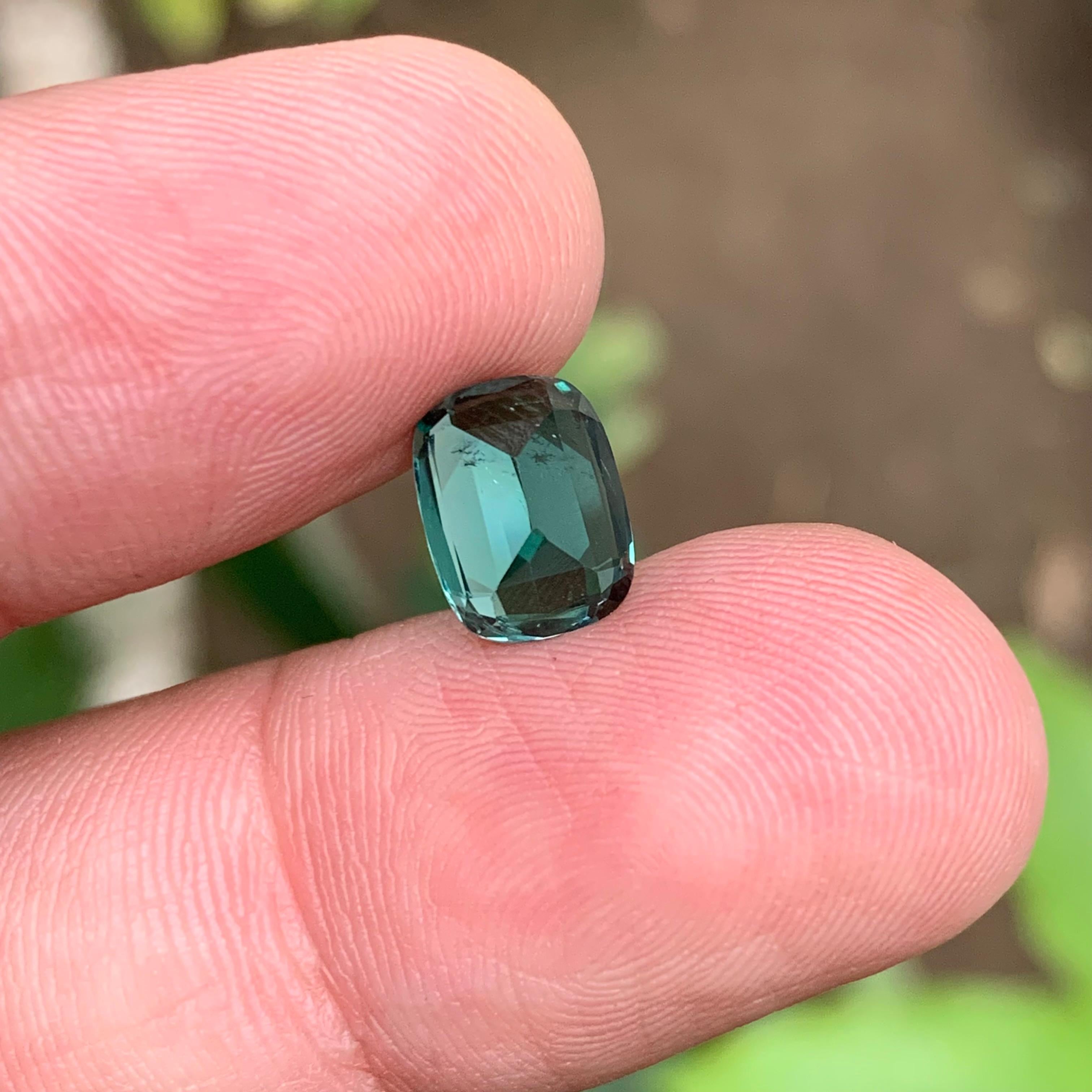 Women's or Men's Greenish Blue Natural Tourmaline Ring Loose Gemstone 2.95 Ct Cushion Cut-Jewelry For Sale