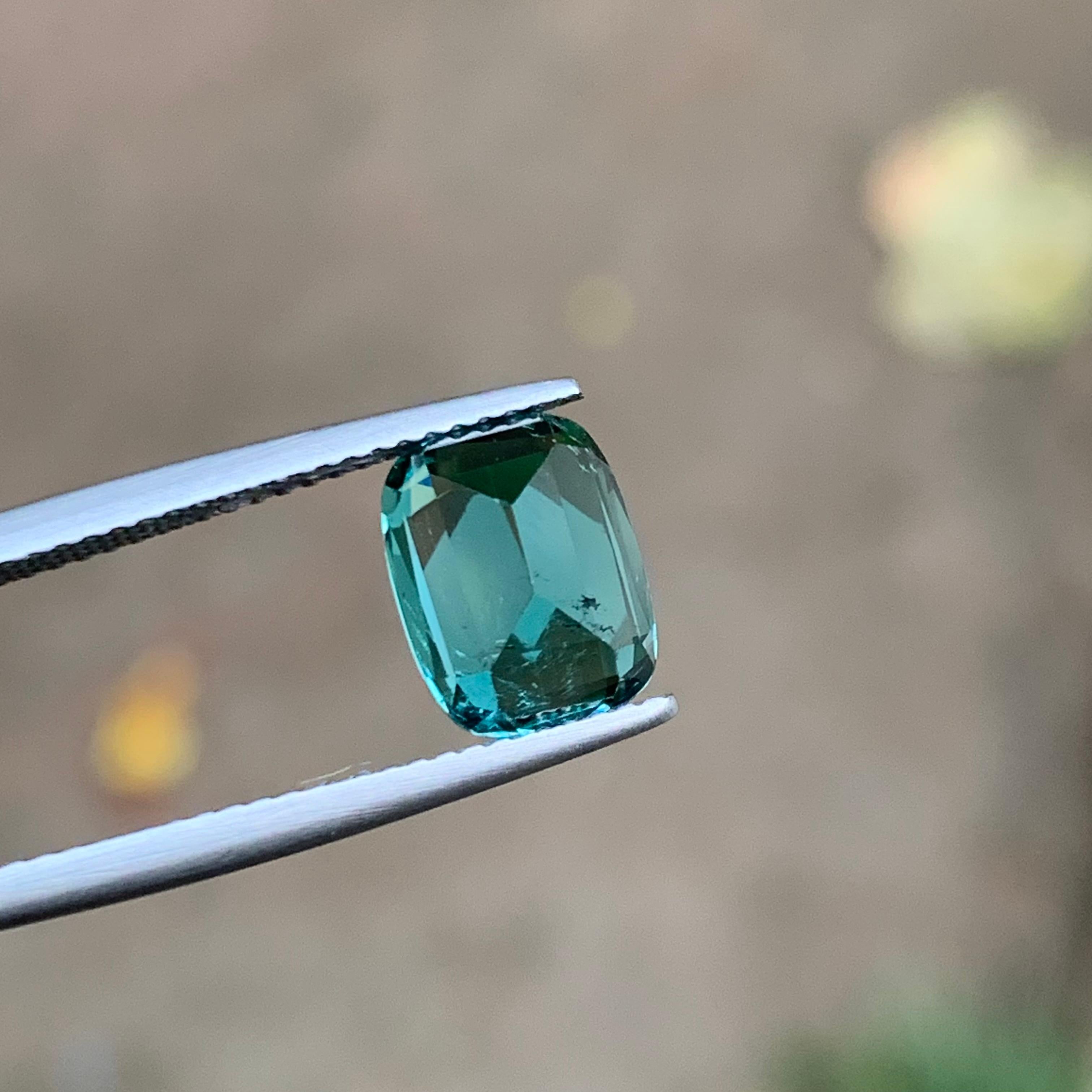 Greenish Blue Natural Tourmaline Ring Loose Gemstone 2.95 Ct Cushion Cut-Jewelry For Sale 2