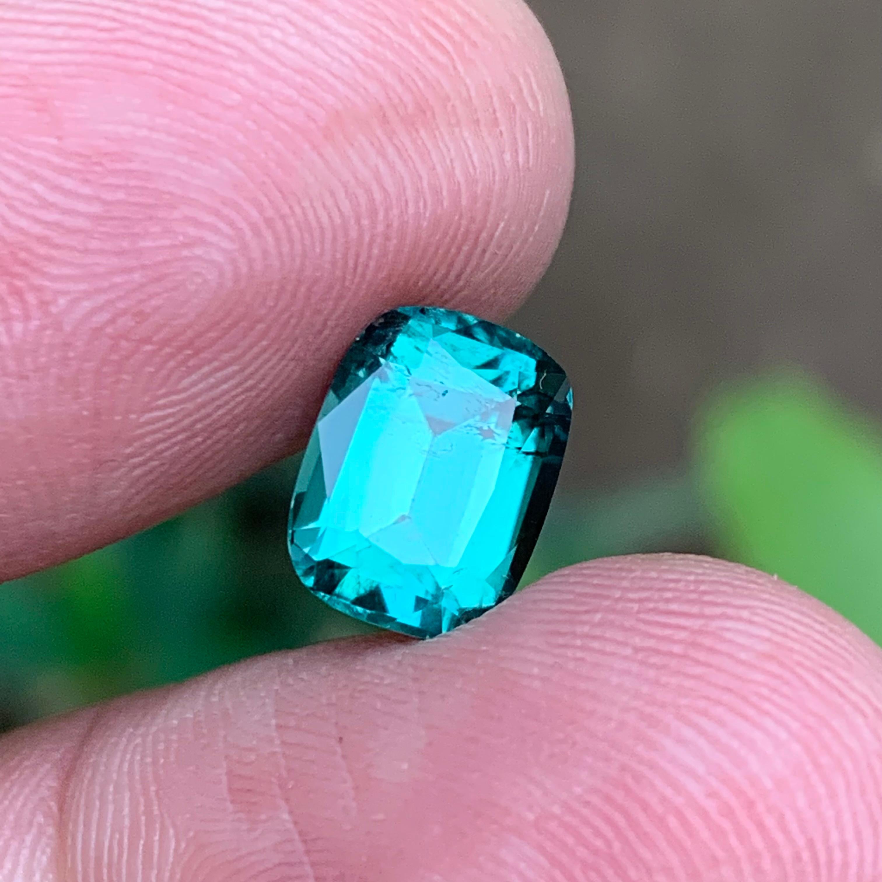 Greenish Blue Natural Tourmaline Ring Loose Gemstone 2.95 Ct Cushion Cut-Jewelry For Sale 4
