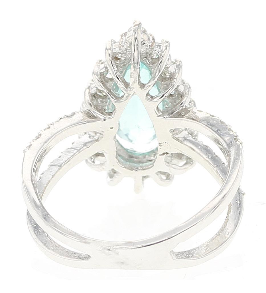 Women's or Men's Greenish Blue Pear Tourmaline Ring with Diamonds, White Gold