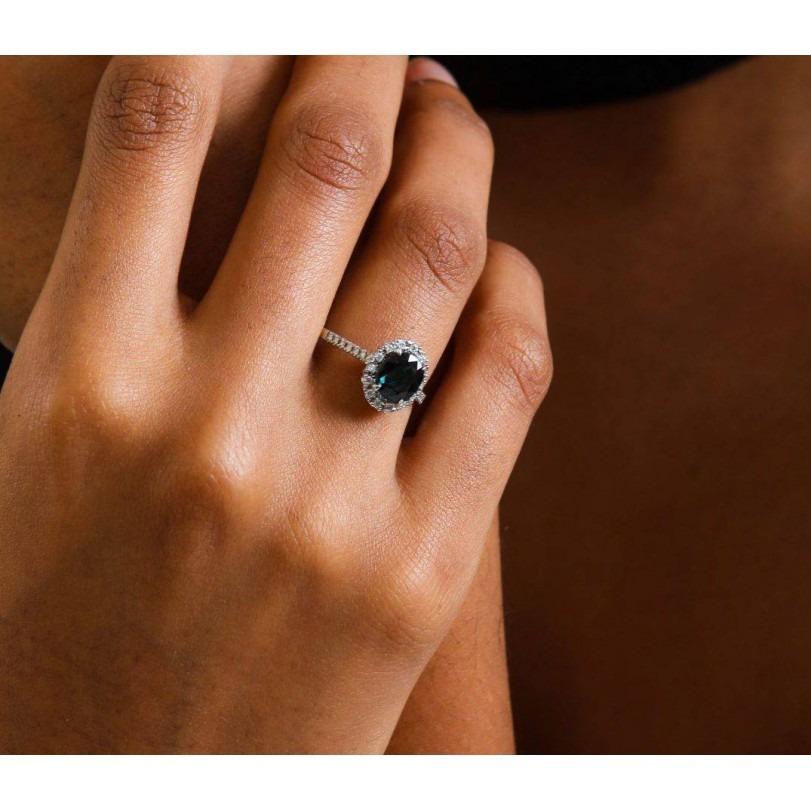 Greenish Blue Sapphire And Diamond 2.36ct Ring In New Condition For Sale In Fatih, 34