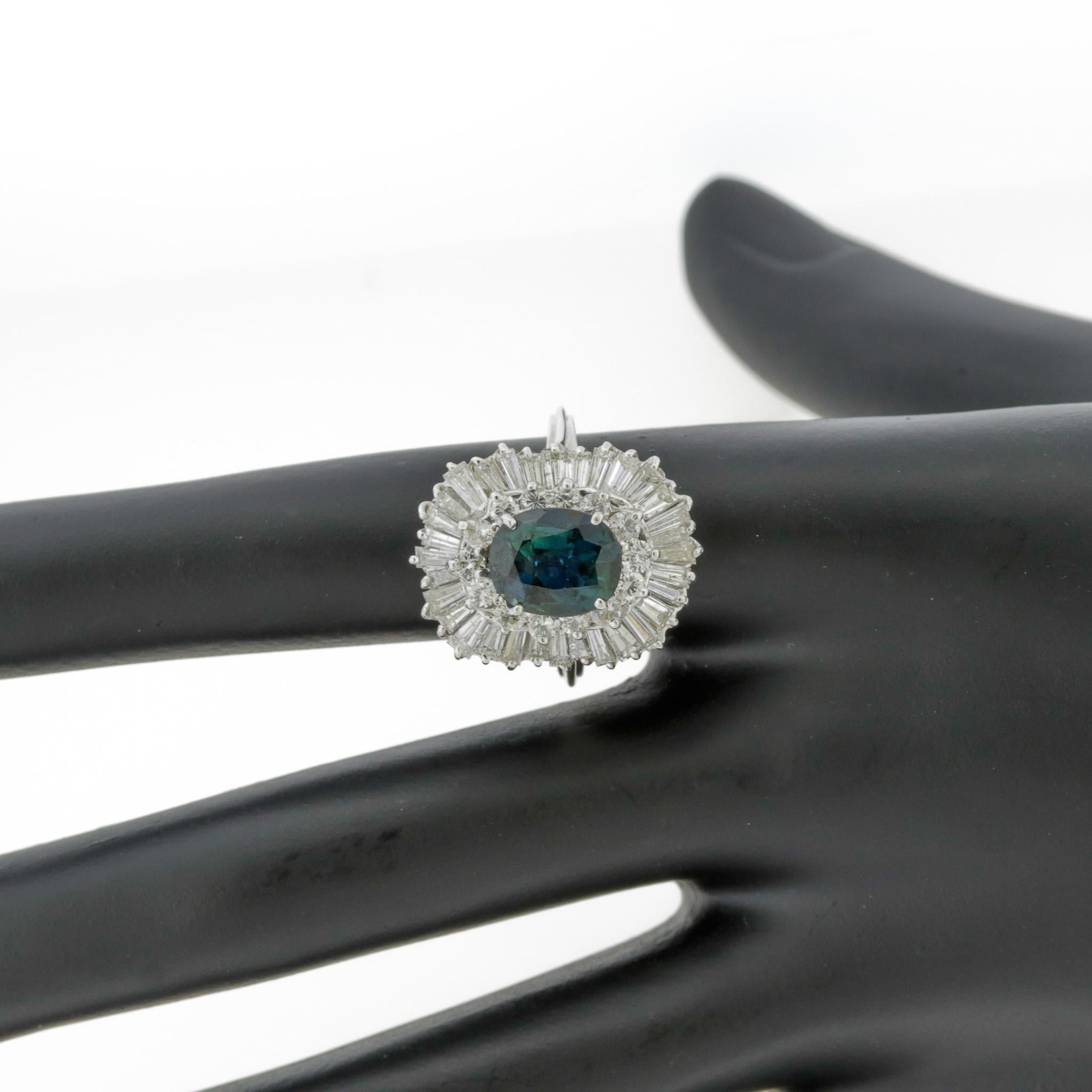 Greenish-Blue Sapphire Diamond Gold Ballerina Ring In New Condition For Sale In Beverly Hills, CA
