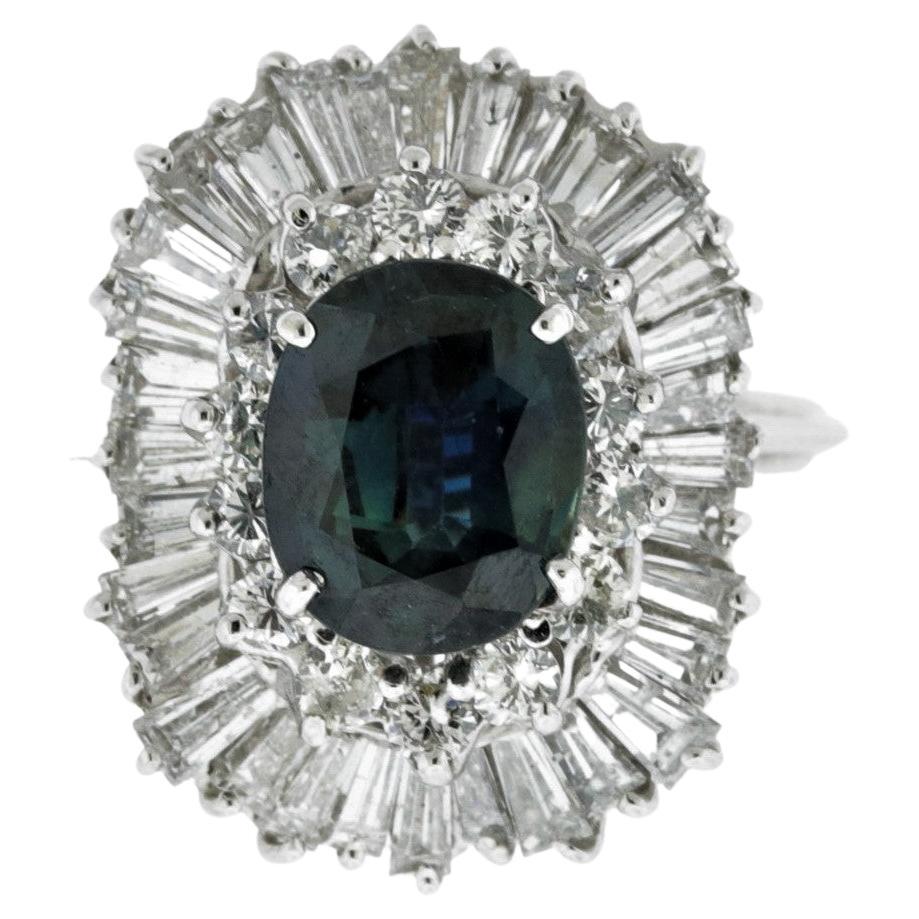 Greenish-Blue Sapphire Diamond Gold Ballerina Ring For Sale