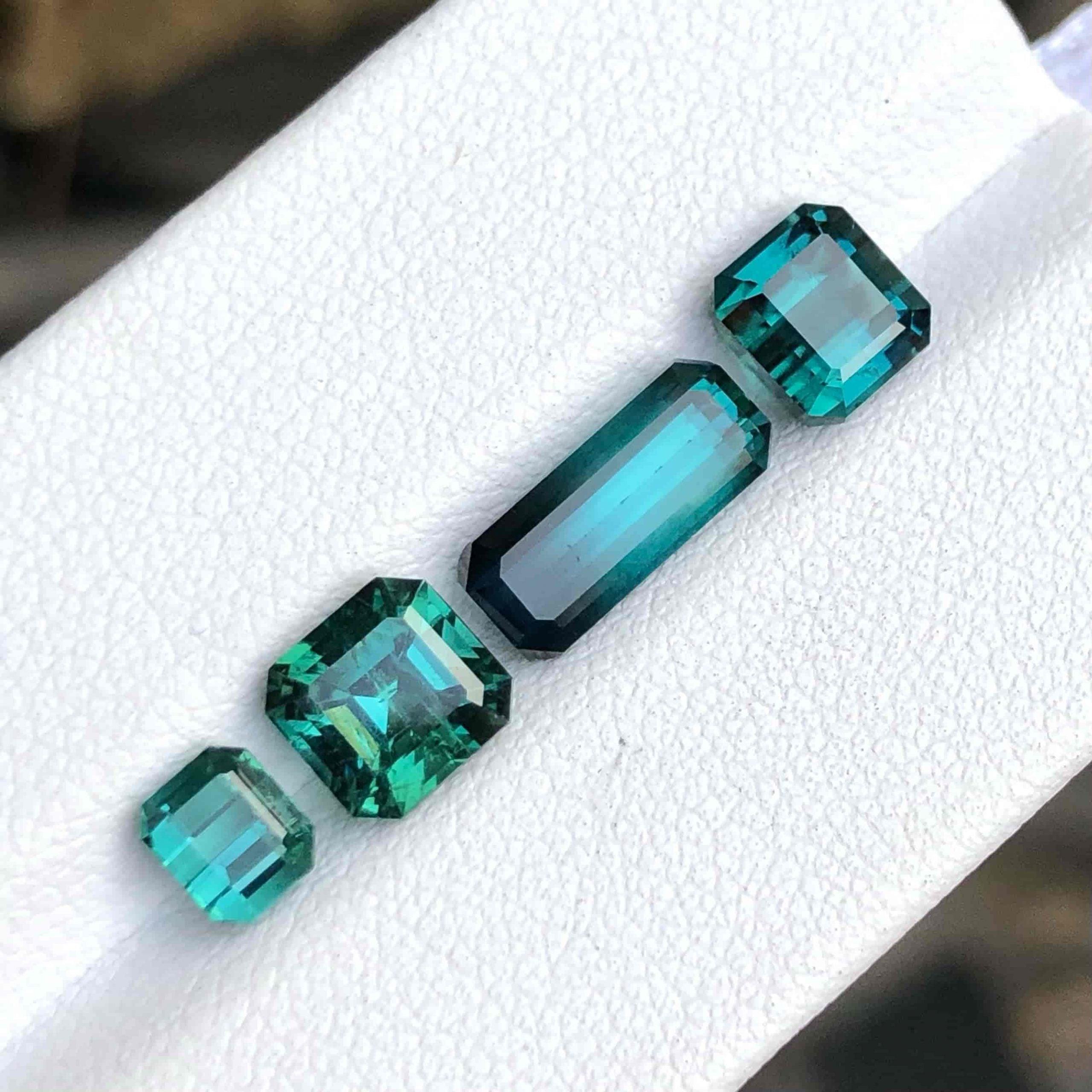 6.25 carats Greenish Blue Tourmaline Set is available for sale at wholesale price from Afghanistan.

Product Information:
GEMSTONE TYPE:	Greenish Blue Tourmaline Set
WEIGHT:	6.25 carats
WEIGHT RANGE:	2.15, 1.85, 1.55 and 0.70 carats
CLARITY:	Eye