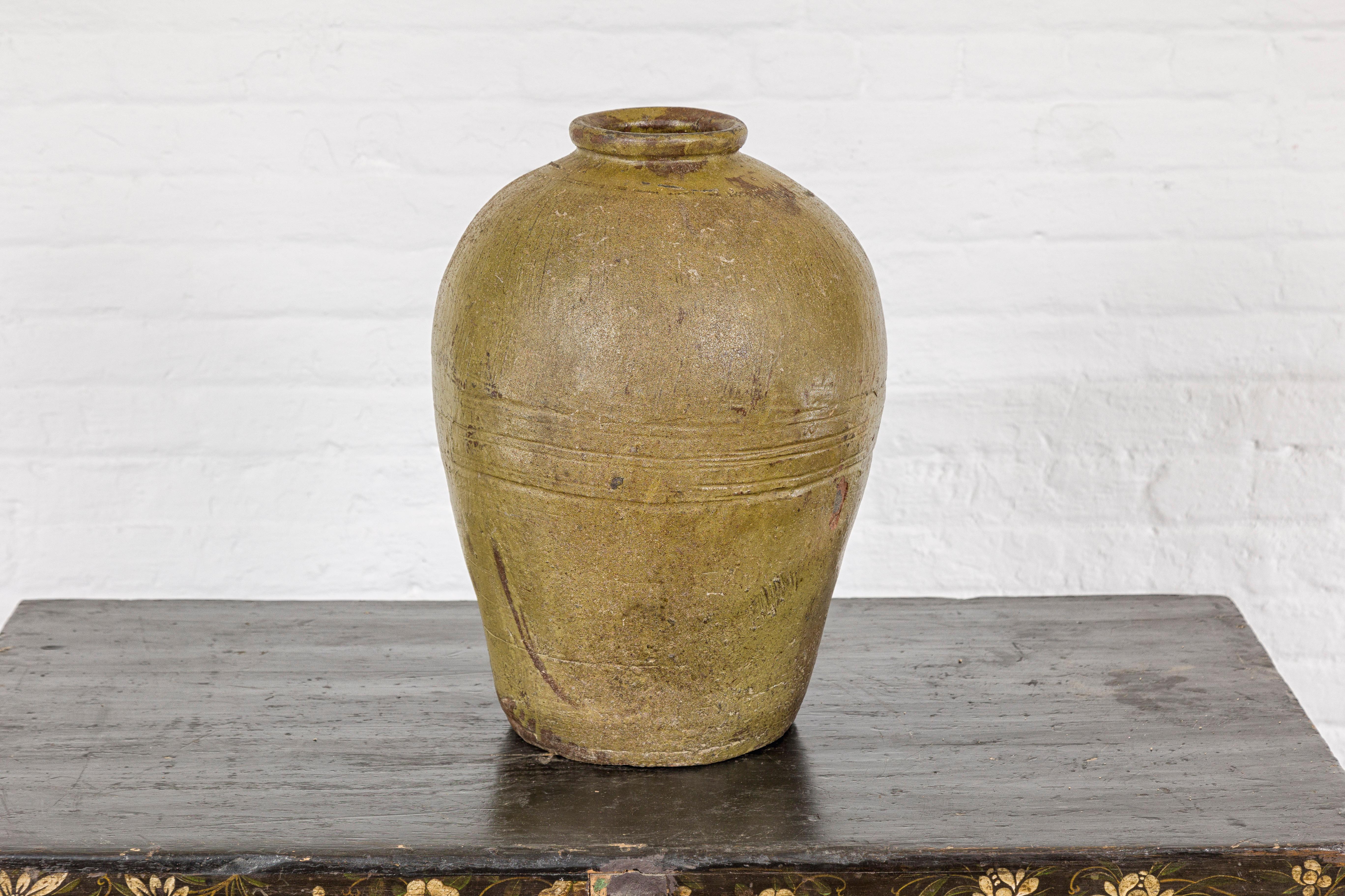 Vase en céramique vintage émaillée brun-vert - Country Collection en vente 3
