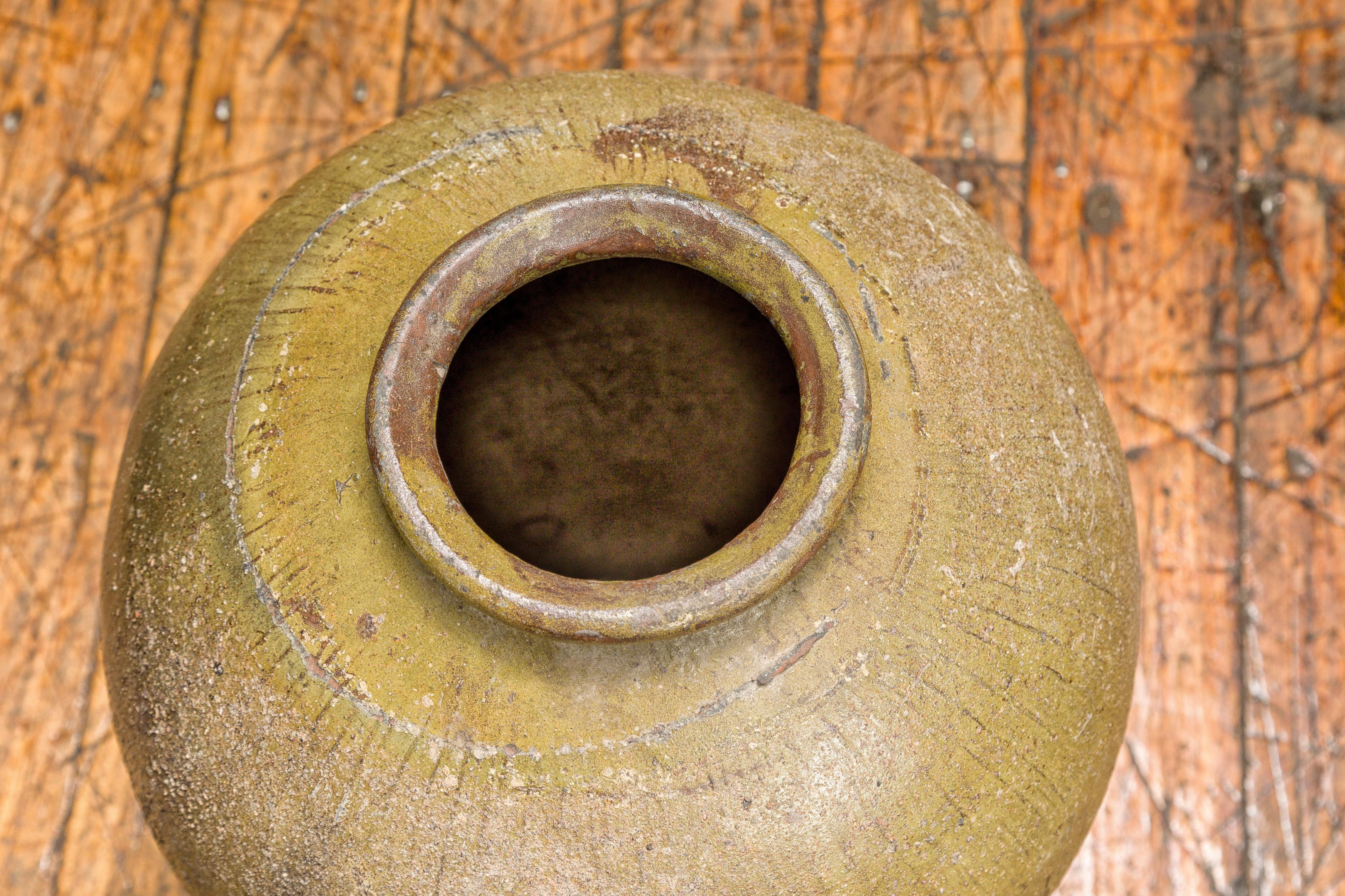 Vase en céramique vintage émaillée brun-vert - Country Collection en vente 4