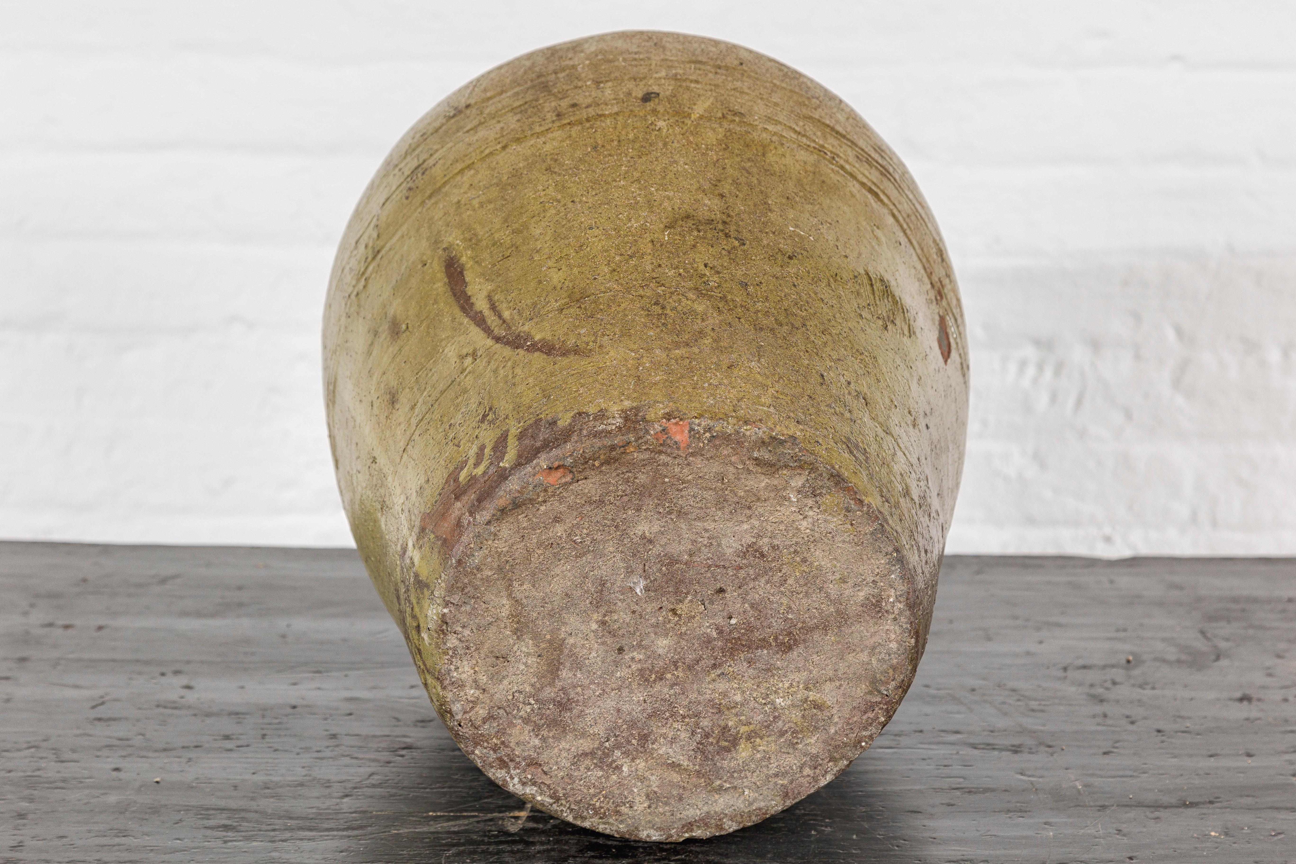 Vase en céramique vintage émaillée brun-vert - Country Collection en vente 5