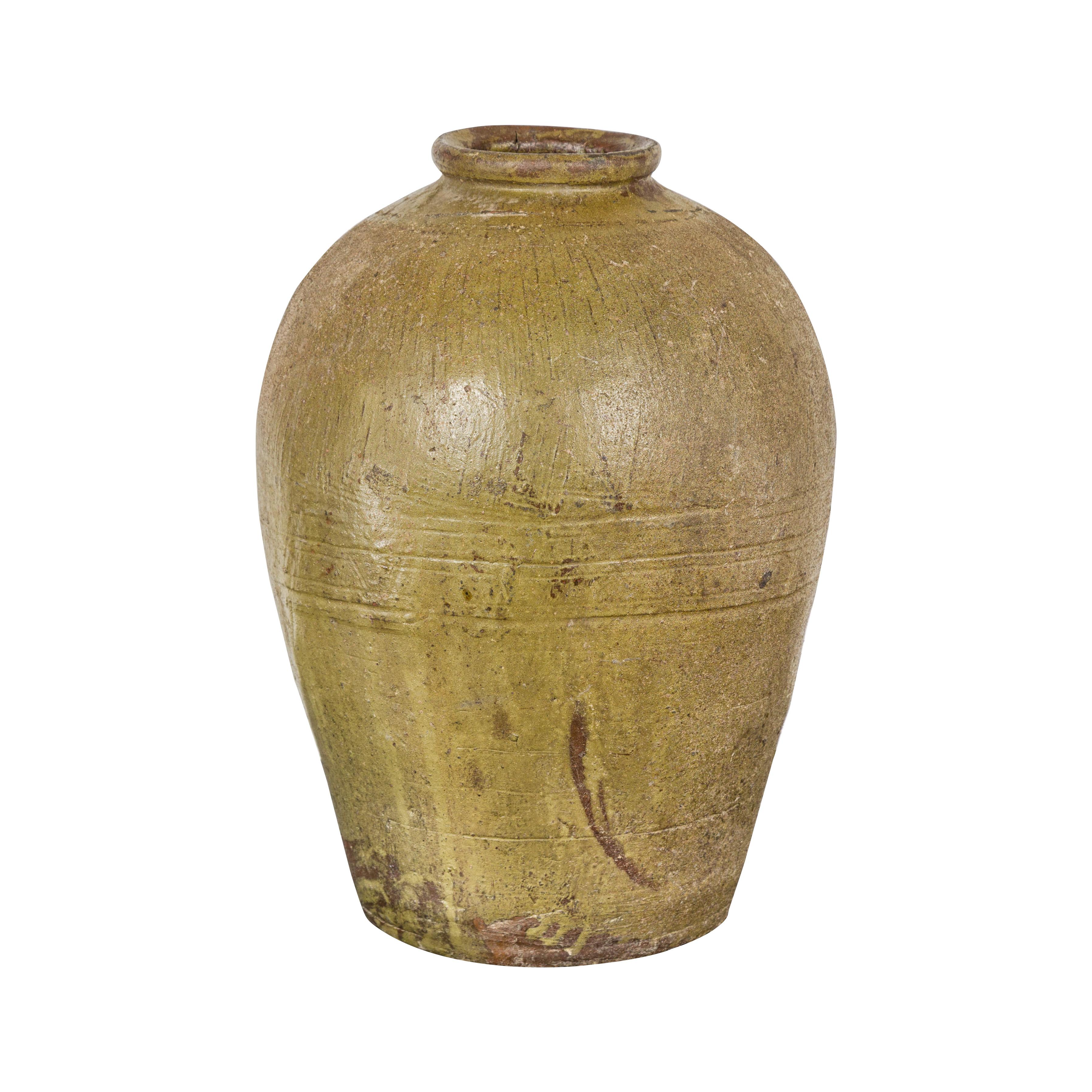 Vase en céramique vintage émaillée brun-vert - Country Collection en vente 6
