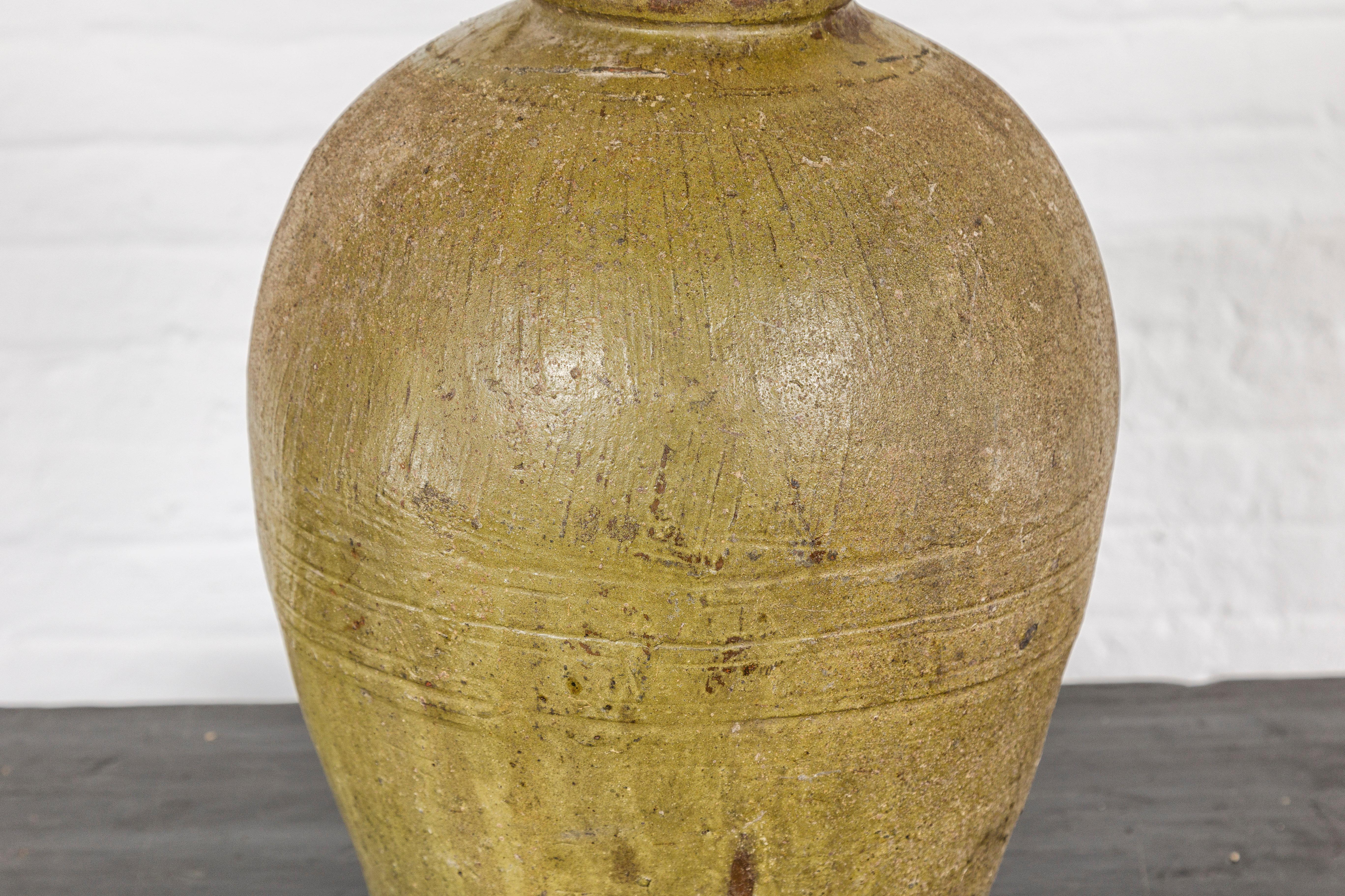 Vase en céramique vintage émaillée brun-vert - Country Collection Bon état - En vente à Yonkers, NY