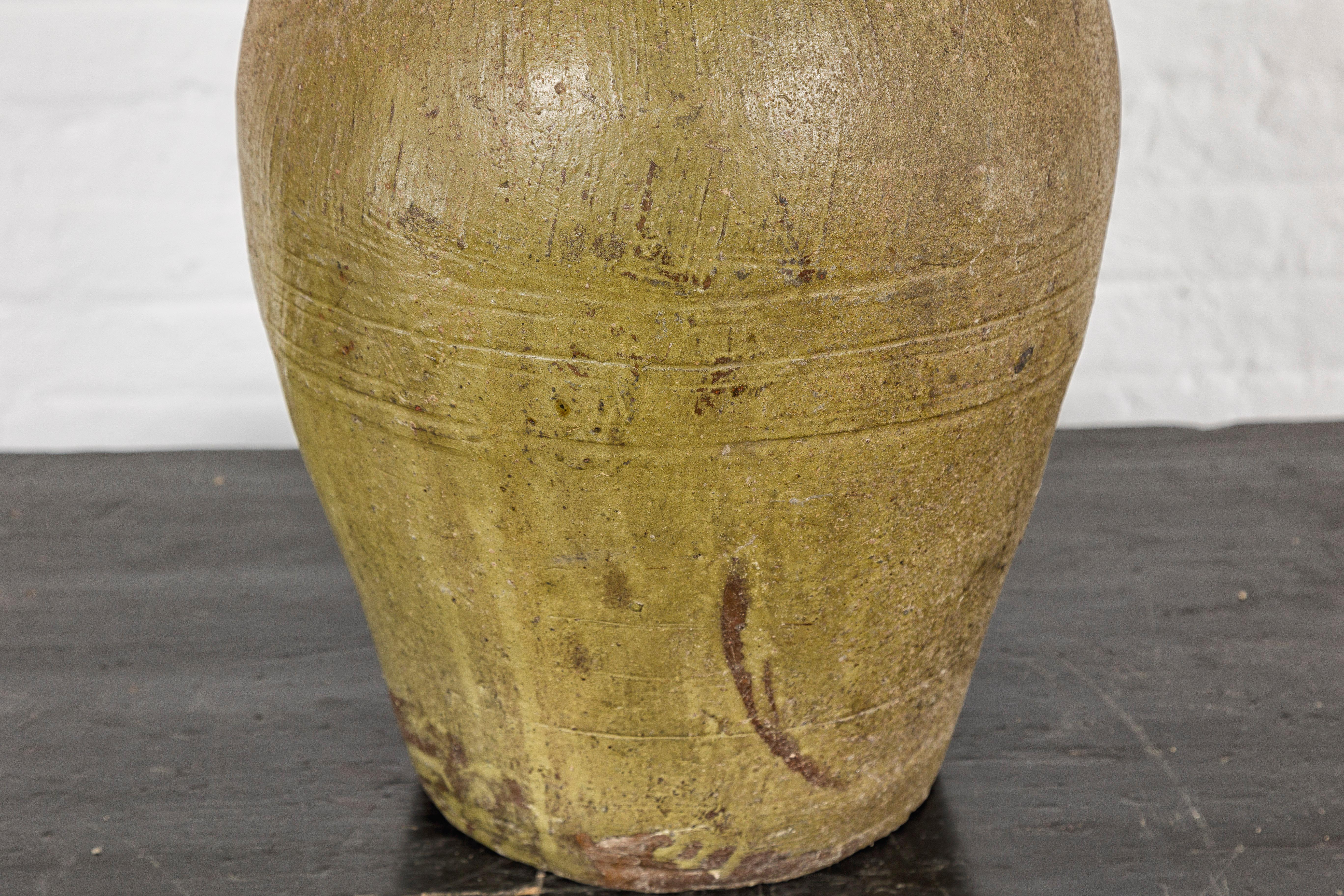 20ième siècle Vase en céramique vintage émaillée brun-vert - Country Collection en vente