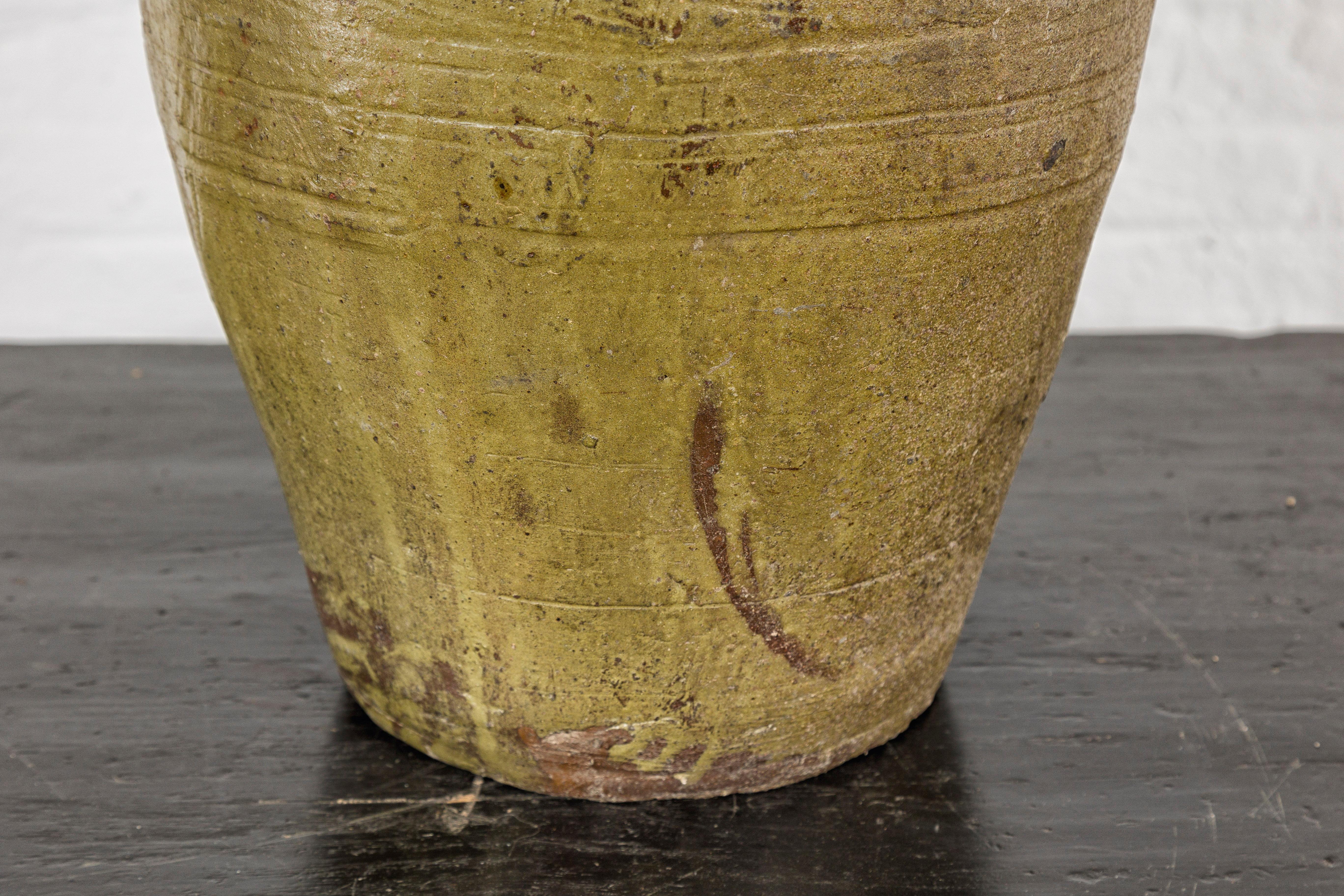 Greenish Brown Glazed Vintage Ceramic Vase - Country Collection For Sale 2