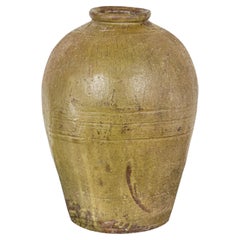Vase en céramique vintage émaillée brun-vert - Country Collection