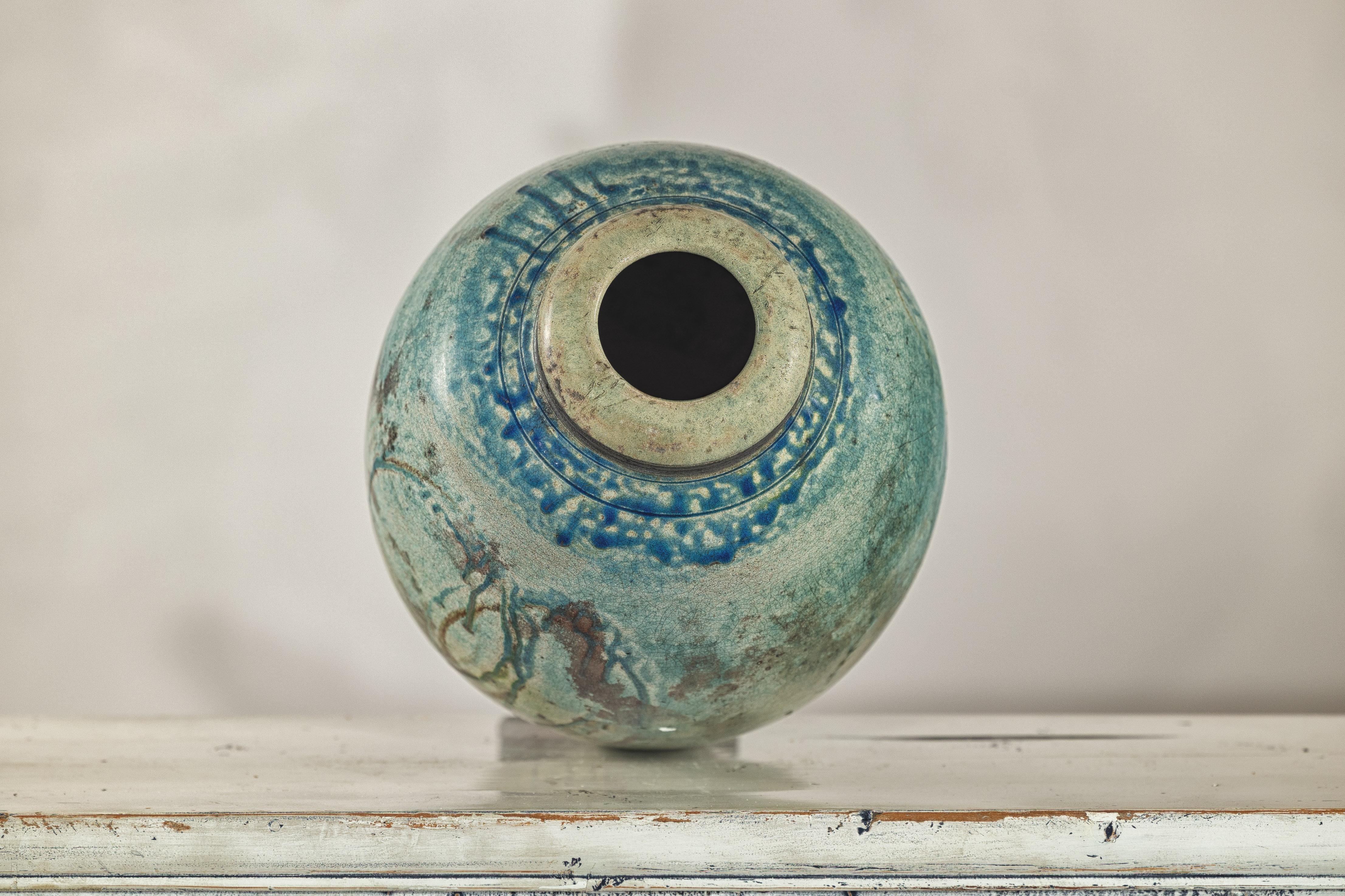 Vaso da studio marrone-verdastro con ventre arrotondato e base affusolata, firmato in vendita 6