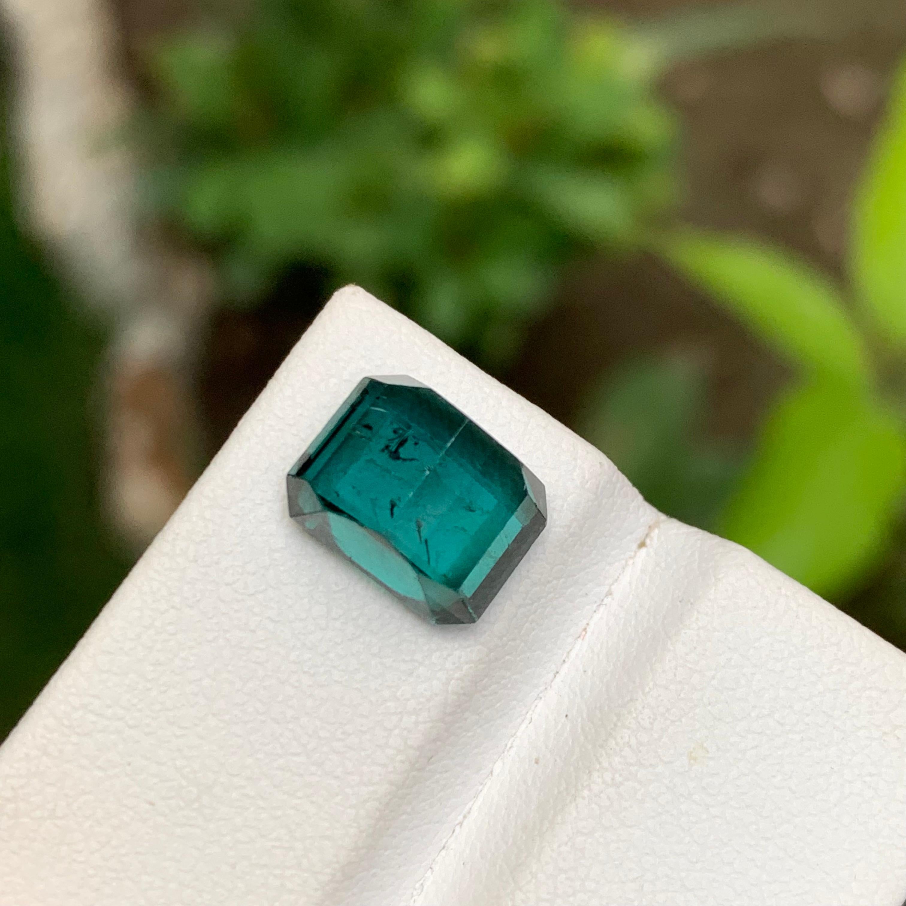 Indicolite Blue Natural Tourmaline Ring Gemstone 4.95 Ct Emerald Cut for Jewelry In New Condition For Sale In Peshawar, PK