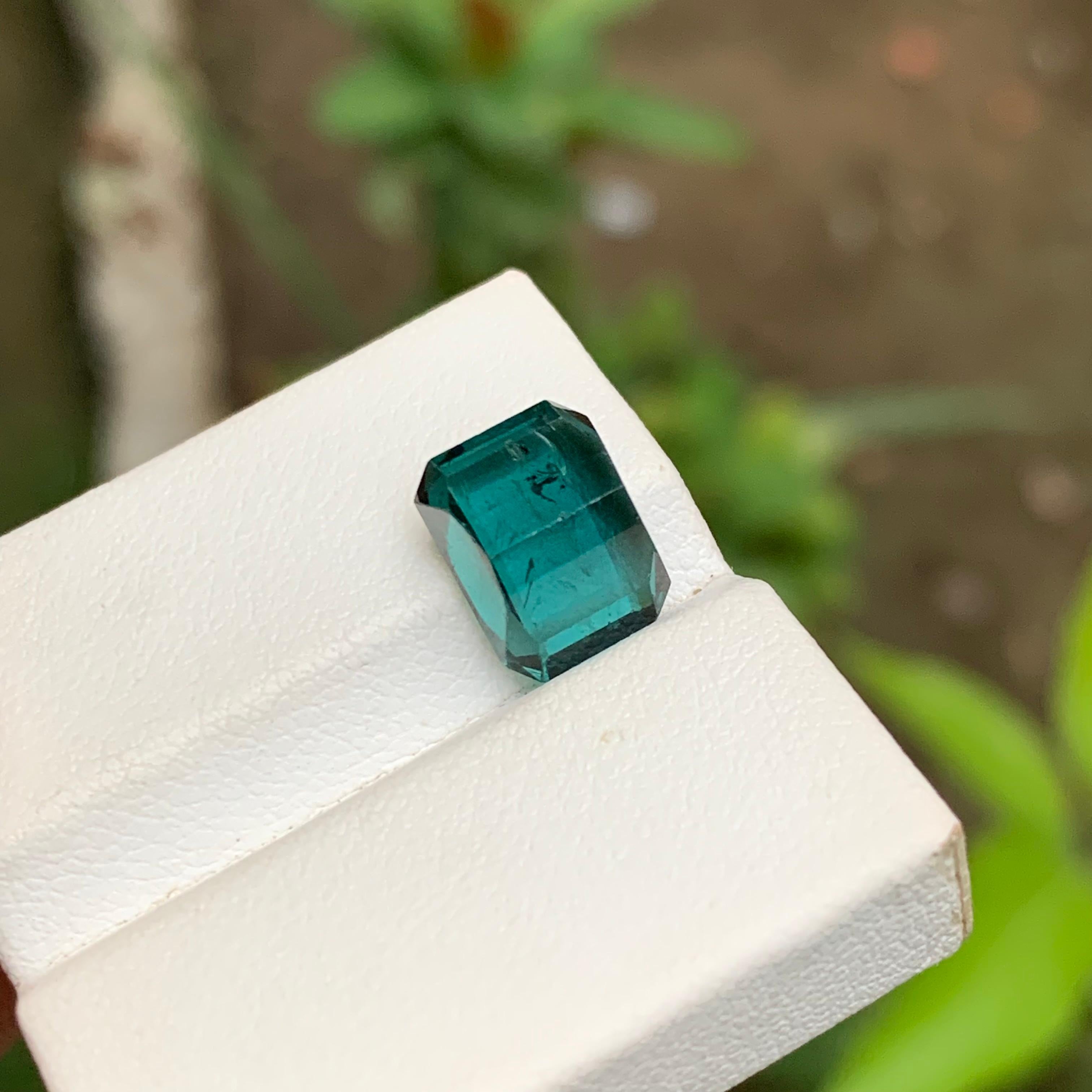Women's or Men's Indicolite Blue Natural Tourmaline Ring Gemstone 4.95 Ct Emerald Cut for Jewelry For Sale