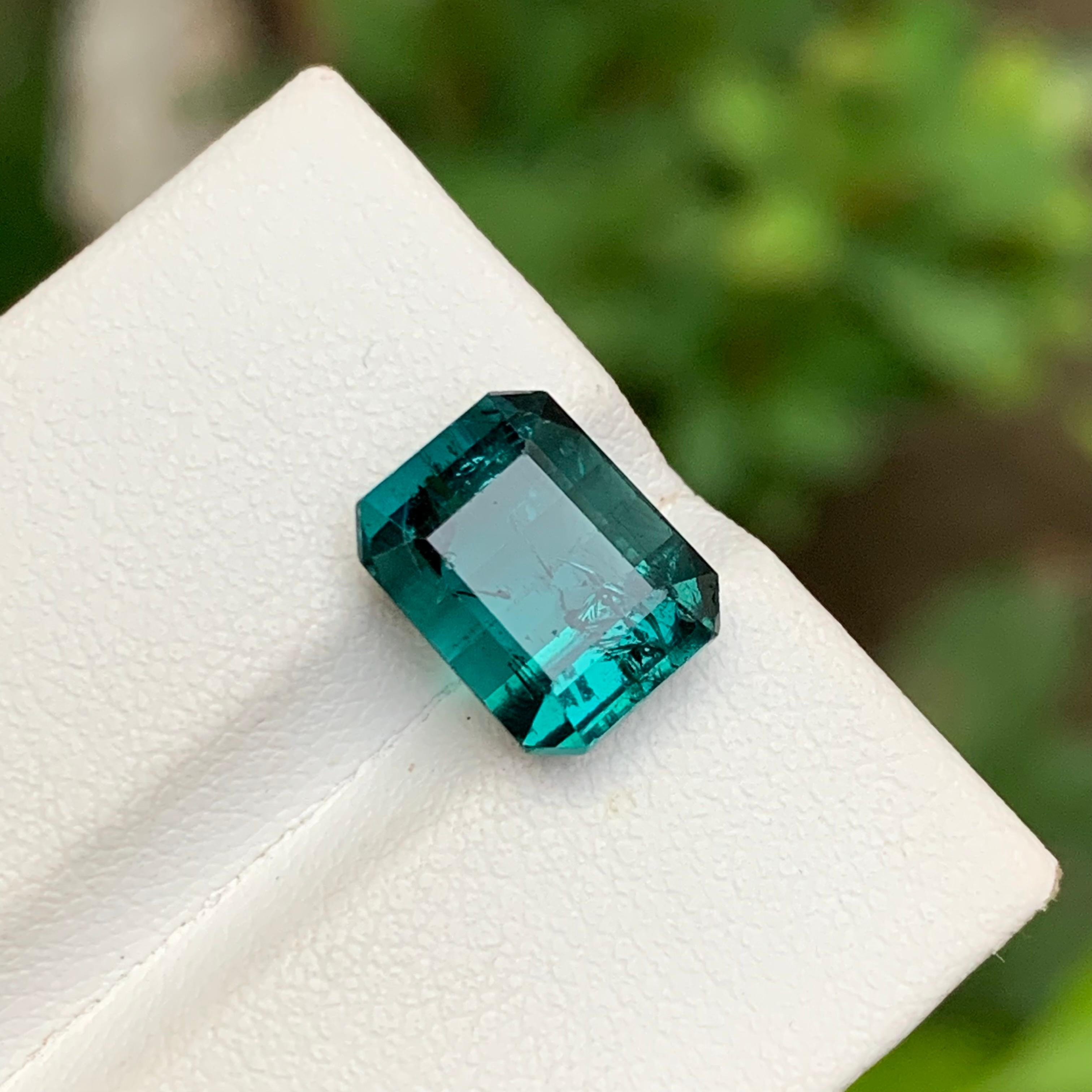 Indicolite Blue Natural Tourmaline Ring Gemstone 4.95 Ct Emerald Cut for Jewelry For Sale 1