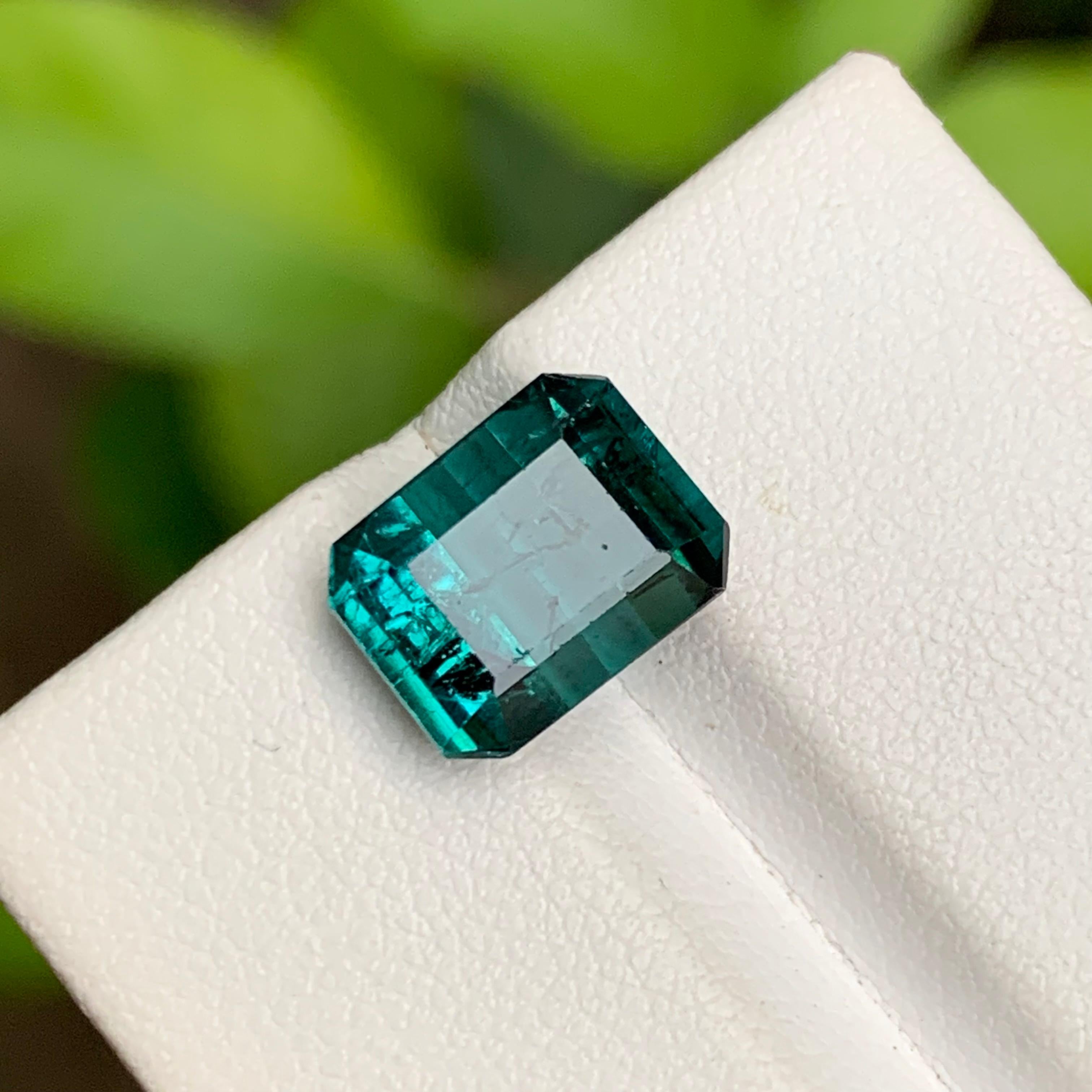 Indicolite Blue Natural Tourmaline Ring Gemstone 4.95 Ct Emerald Cut for Jewelry For Sale 3