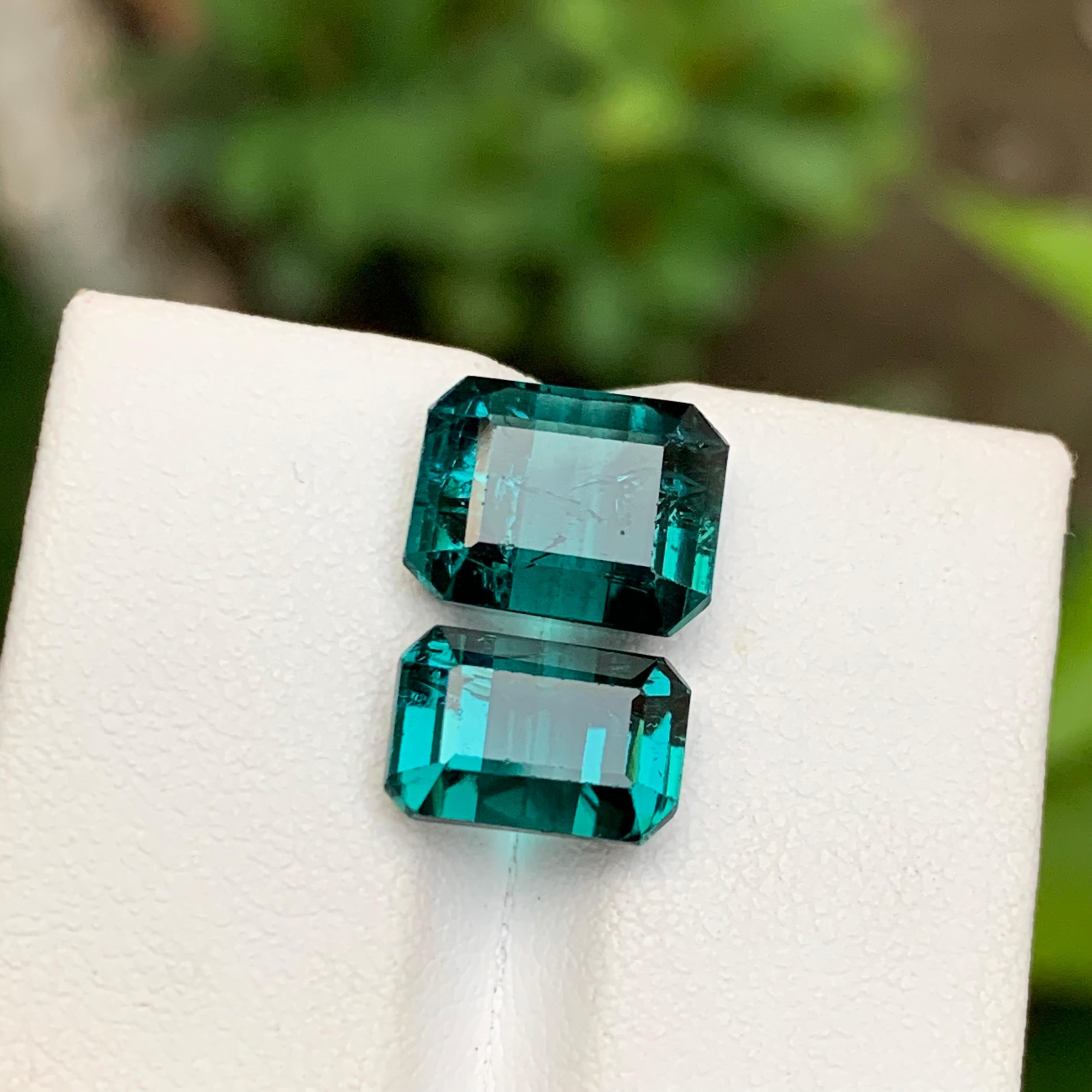 Greenish Hue Blue Natural Tourmaline Gemstones 8.75 Ct Emerald Cut  Ring, Jewel For Sale 5