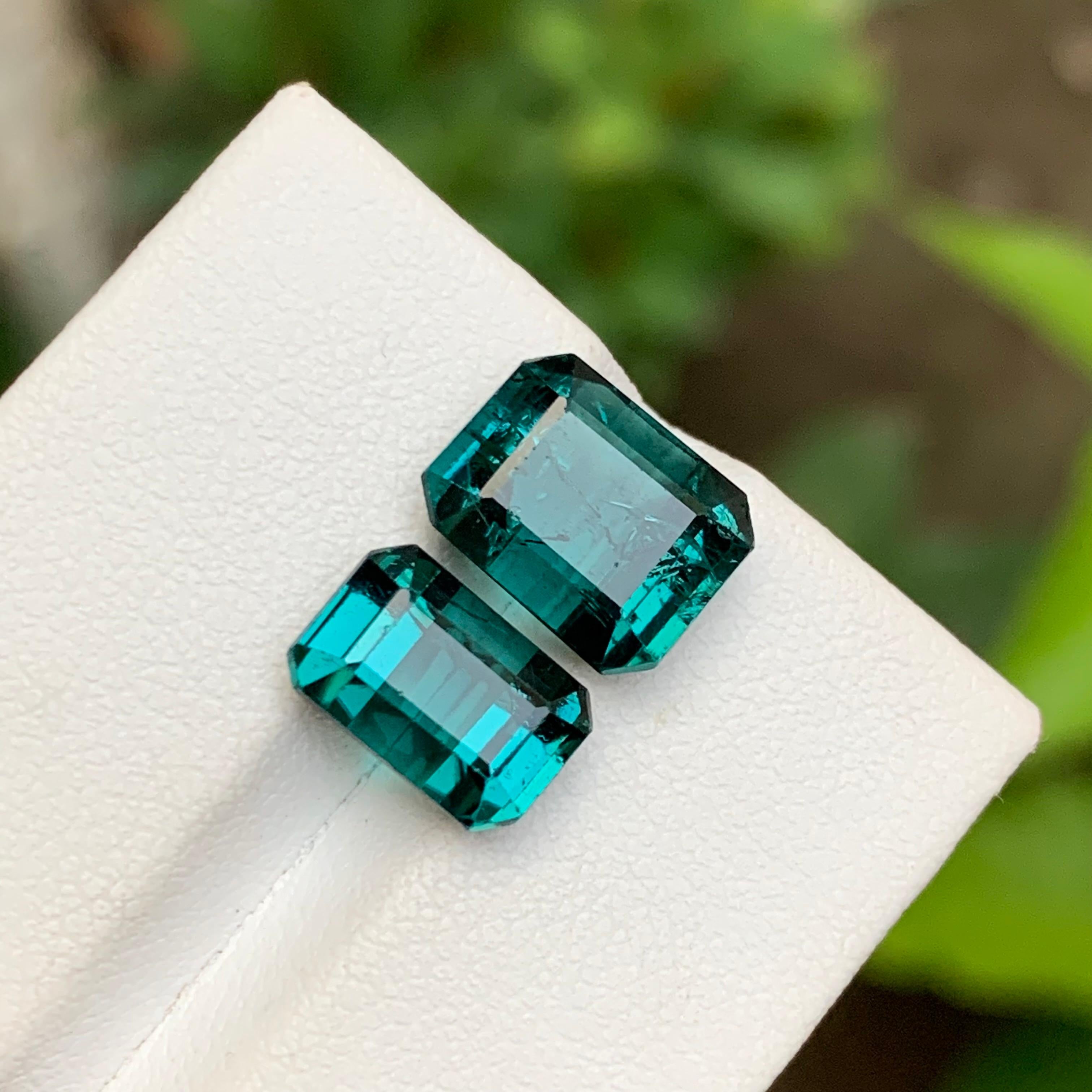 Greenish Hue Blue Natural Tourmaline Gemstones 8.75 Ct Emerald Cut  Ring, Jewel For Sale 6