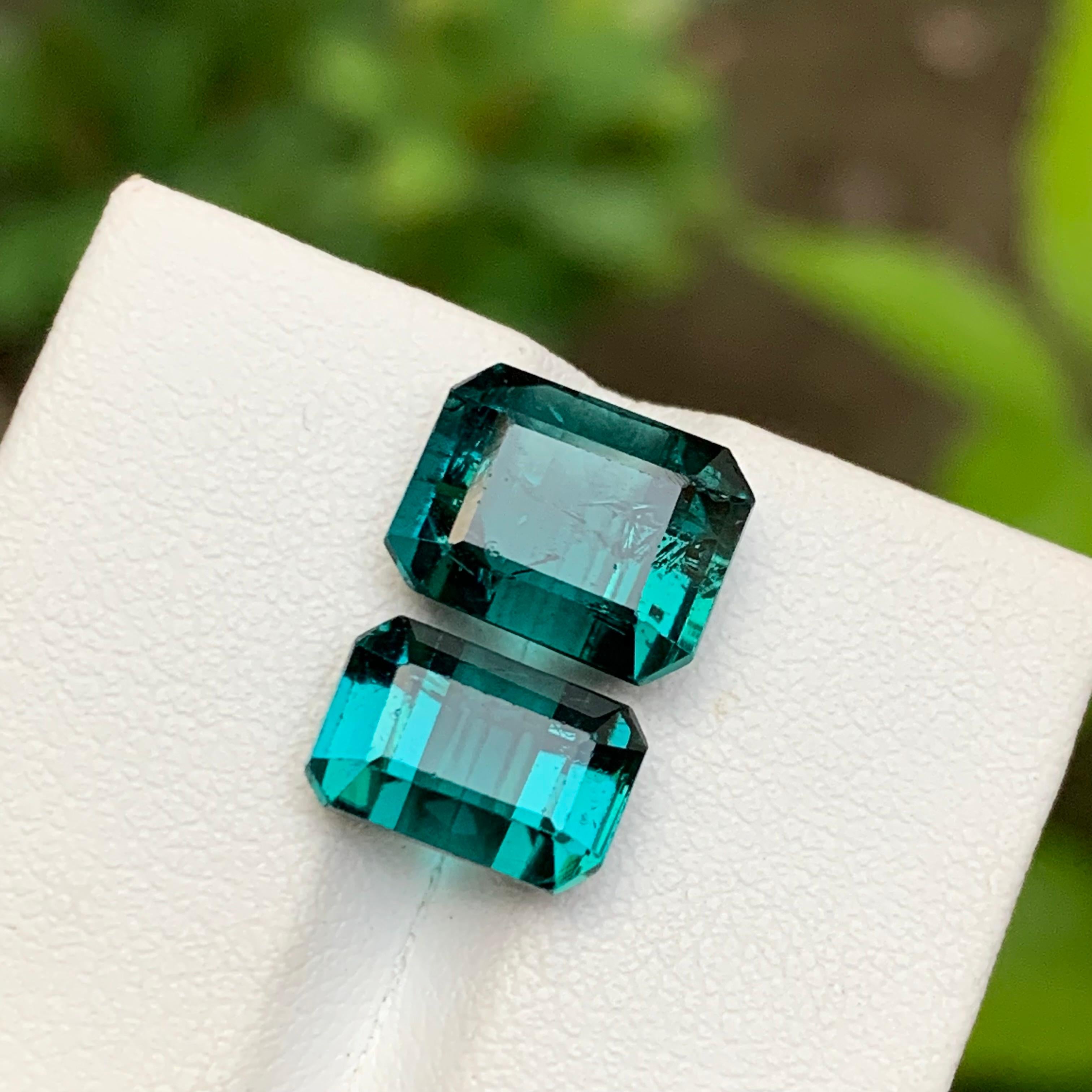 Greenish Hue Blue Natural Tourmaline Gemstones 8.75 Ct Emerald Cut  Ring, Jewel For Sale 7