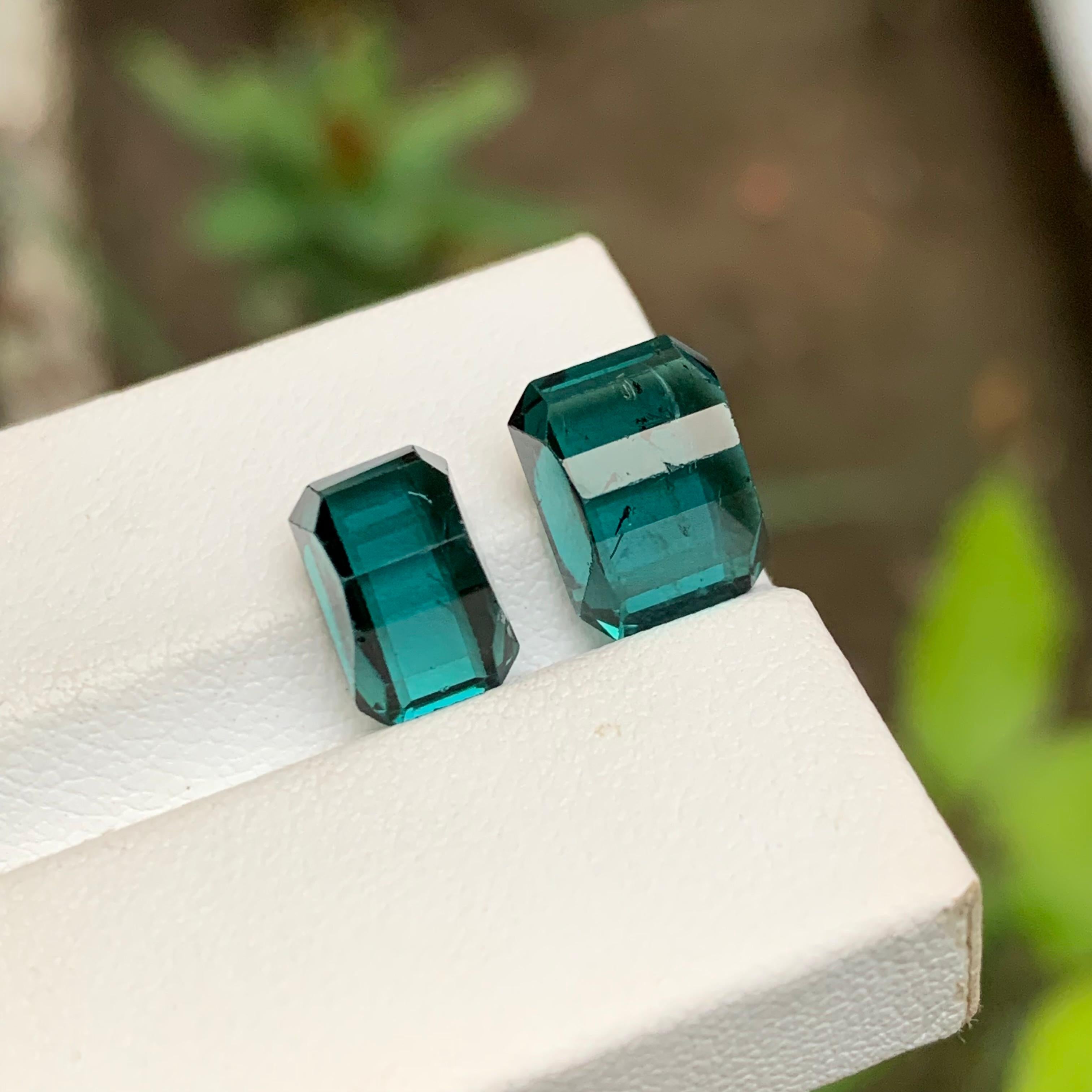 Greenish Hue Blue Natural Tourmaline Gemstones 8.75 Ct Emerald Cut  Ring, Jewel For Sale 1