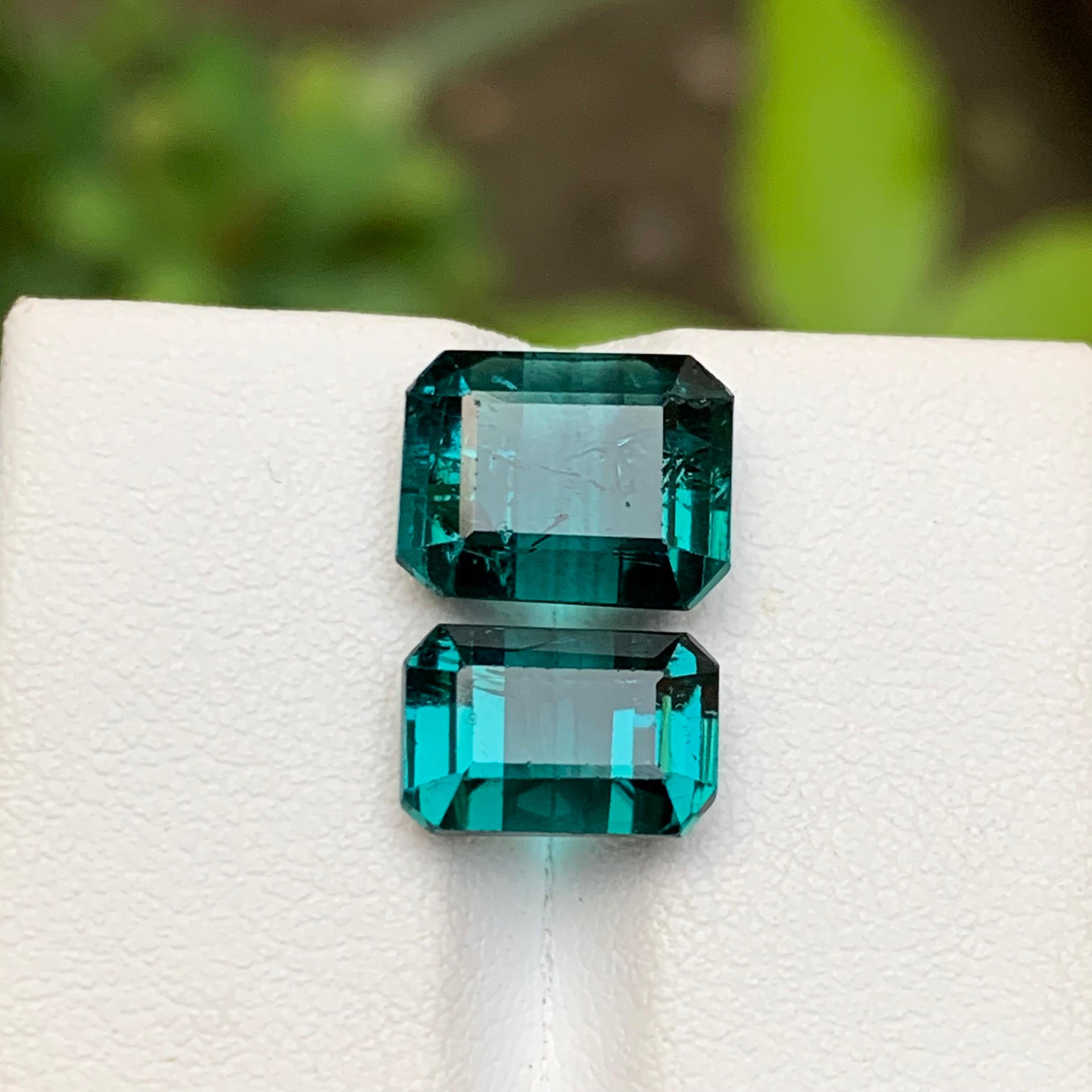 Greenish Hue Blue Natural Tourmaline Gemstones 8.75 Ct Emerald Cut  Ring, Jewel For Sale 3