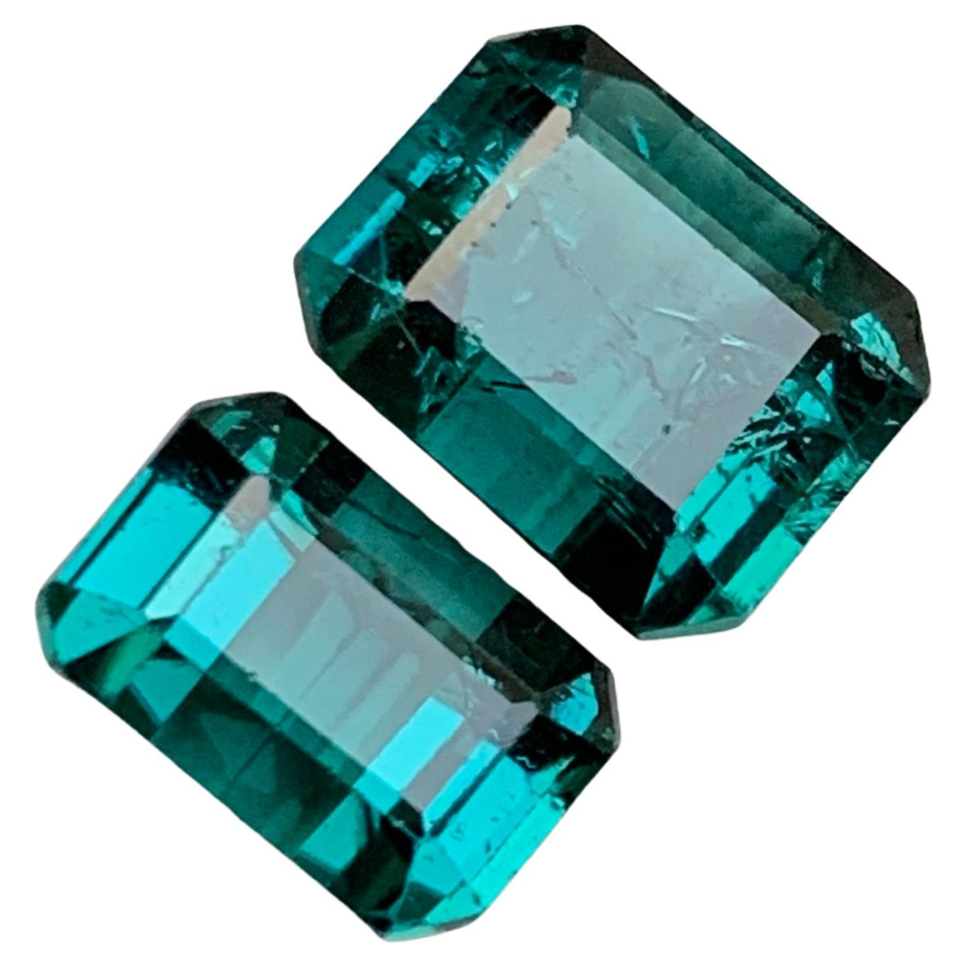 Greenish Hue Blue Natural Tourmaline Gemstones 8.75 Ct Emerald Cut  Ring, Jewel