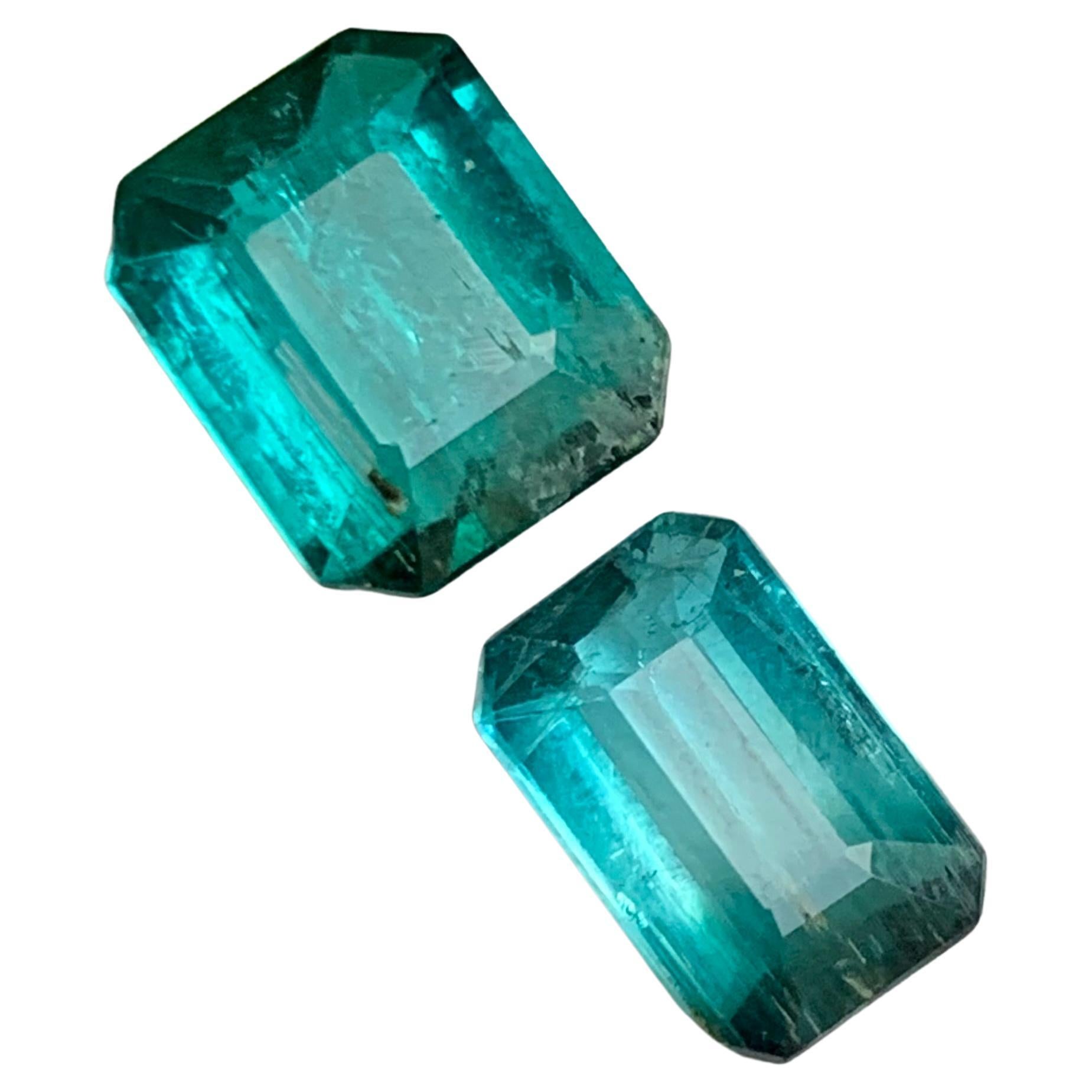 Greenish Neon Blue & Bicolor Natural Tourmaline Gemstones 6.60 Ct Emerald Cut