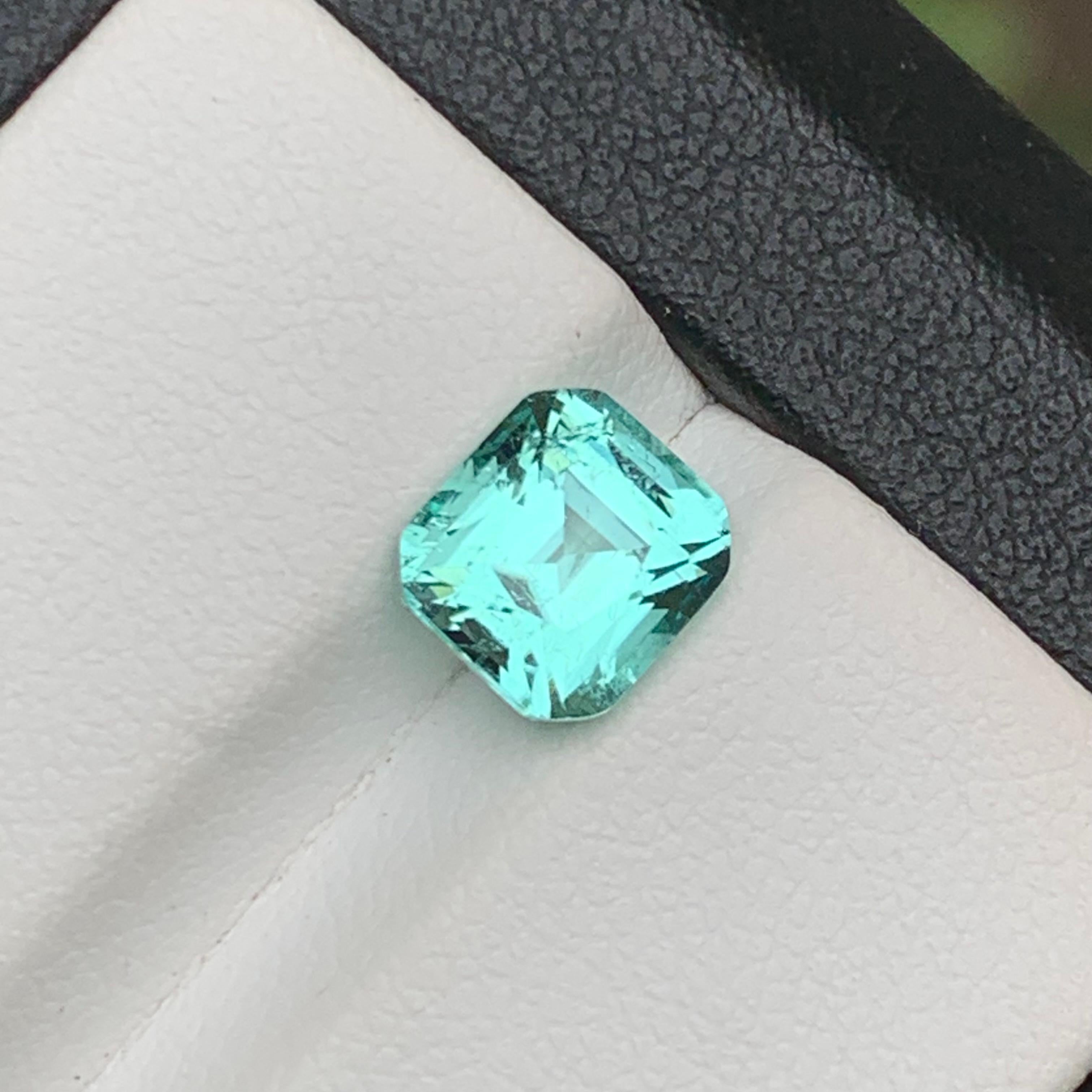 Contemporary Greenish Seafoam Blue Natural Tourmaline Ring Gemstone 2.25 Ct Cushion Cut-Jewel